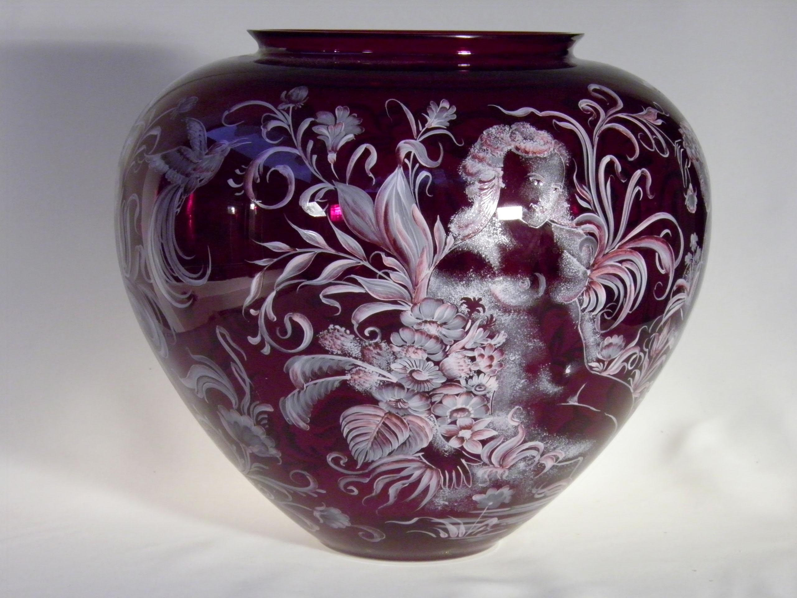 Bohemian Vintage Granate Glass Vase Acts 20th Century In Good Condition In Nový Bor, CZ