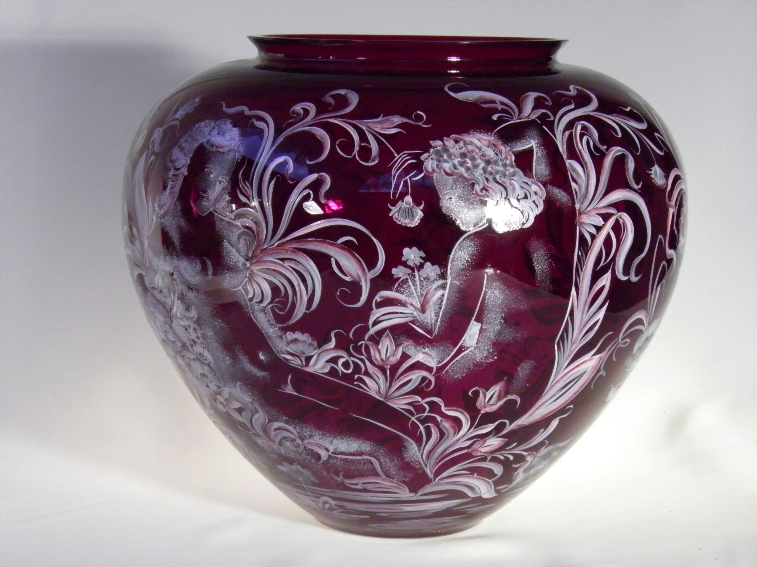 Bohemian Vintage Granate Glass Vase Acts 20th Century 1