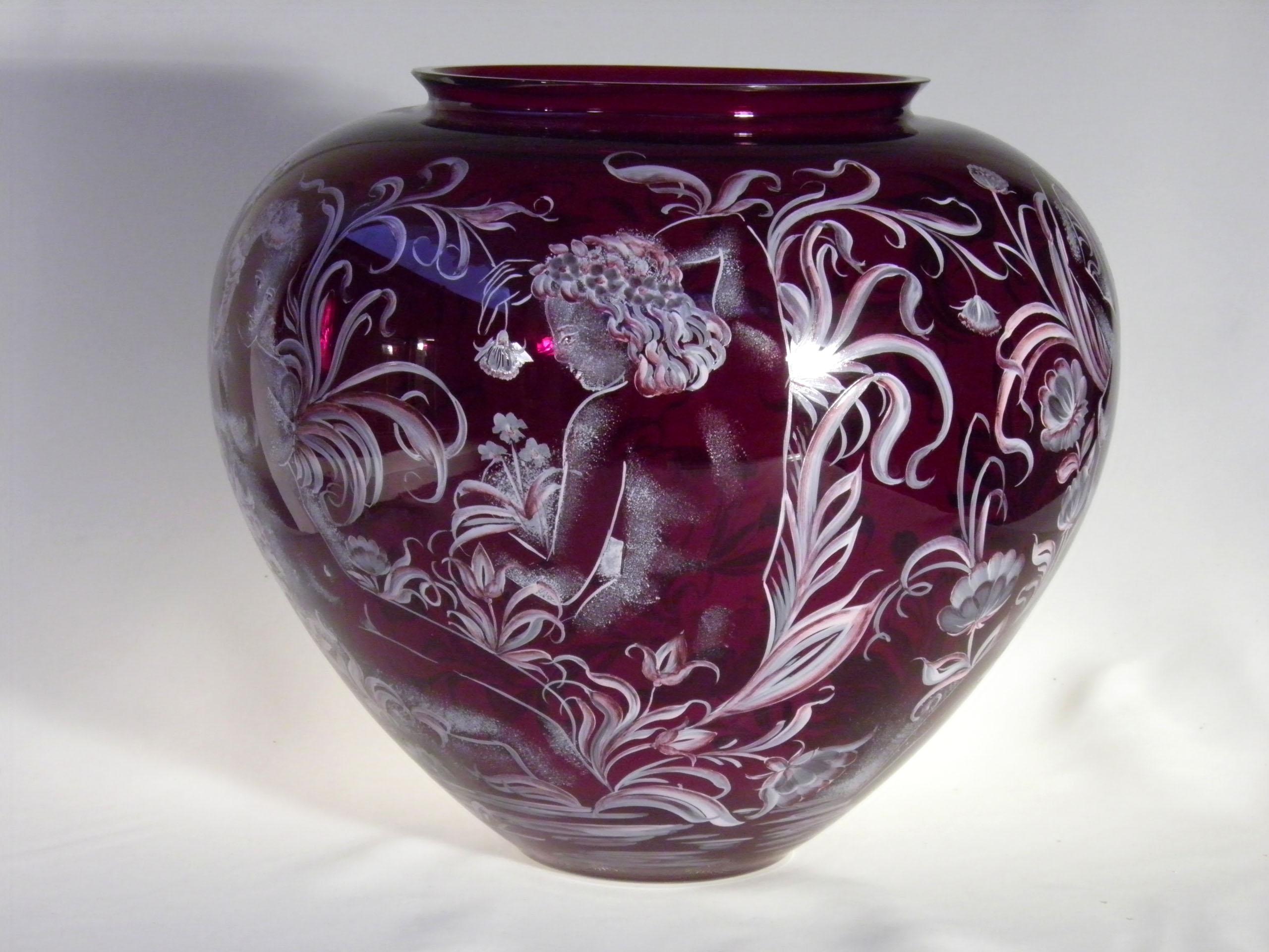Bohemian Vintage Granate Glass Vase Acts 20th Century 2