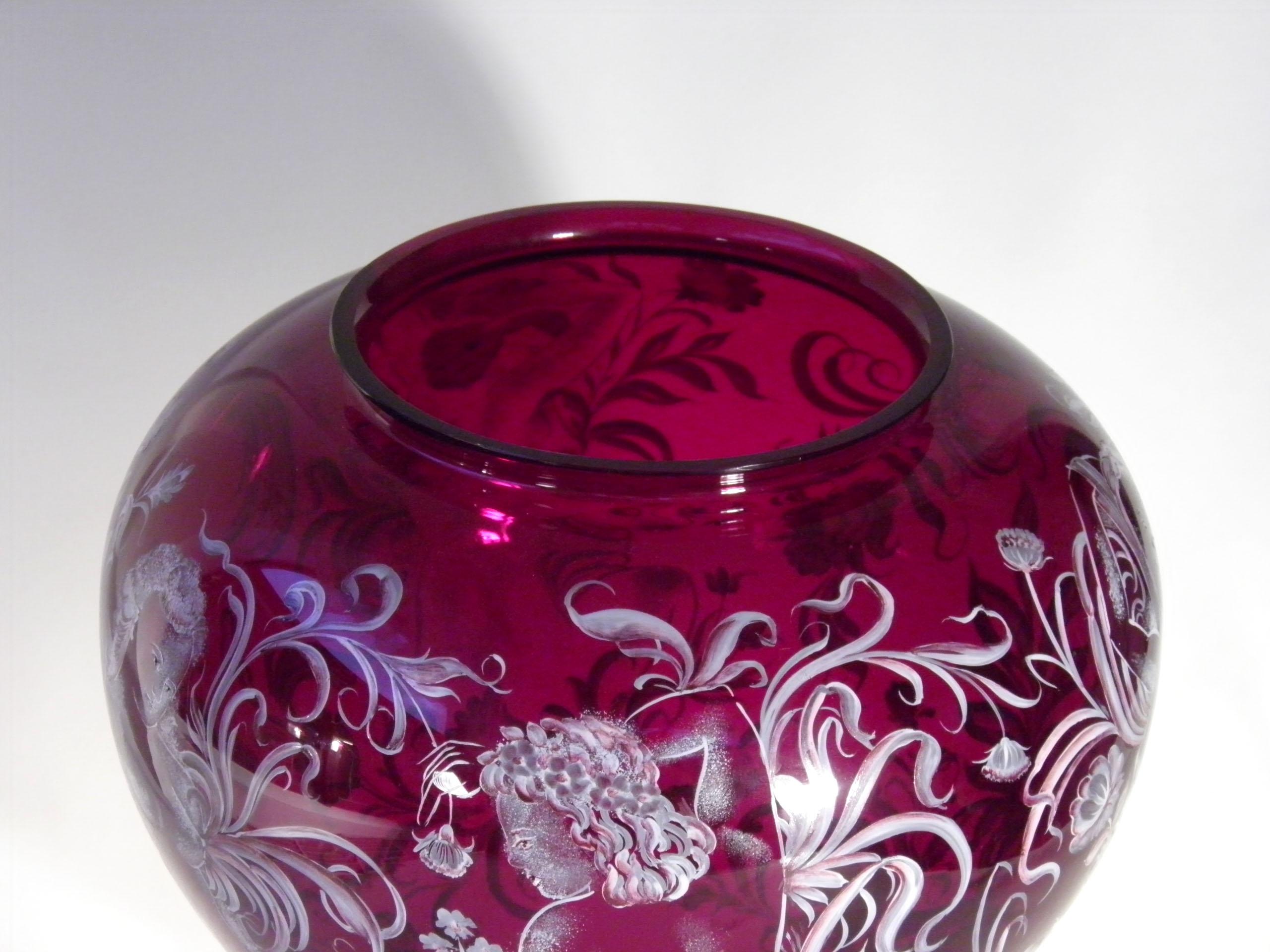 Bohemian Vintage Granate Glass Vase Acts 20th Century 4