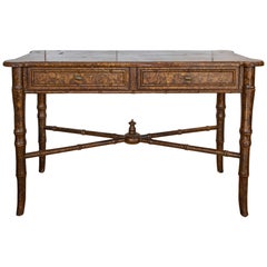 20th Century Boho Chic Bamboo Desk with Tortoise Finish