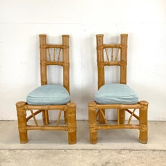 20th Century Boho Modern Bamboo Highback Side Chairs
