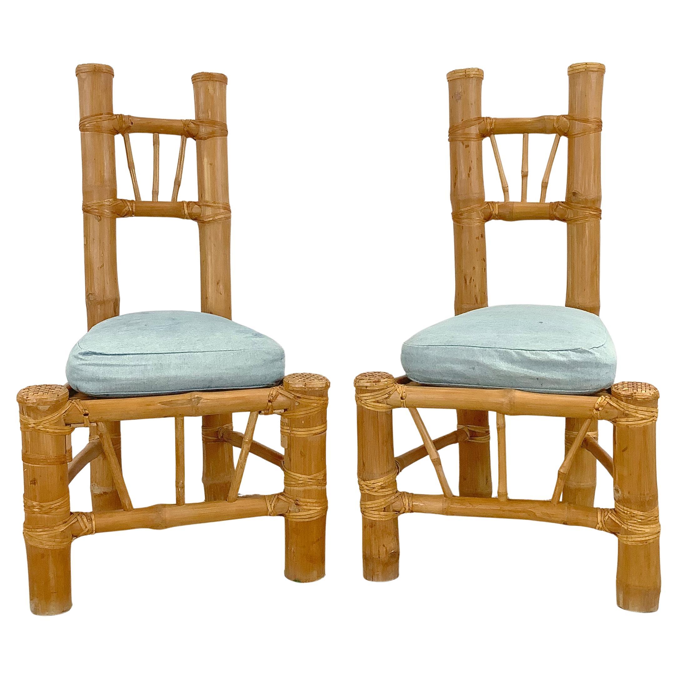 20. Jahrhundert Boho Modern Bambus Highback Beistellstühle im Angebot