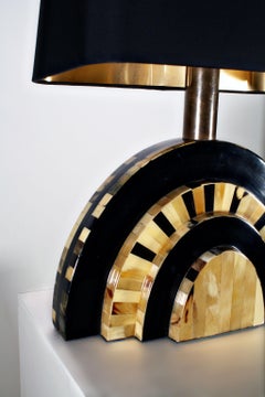 20th Century Pair of French Bone and Black Lacquer Table Lamps