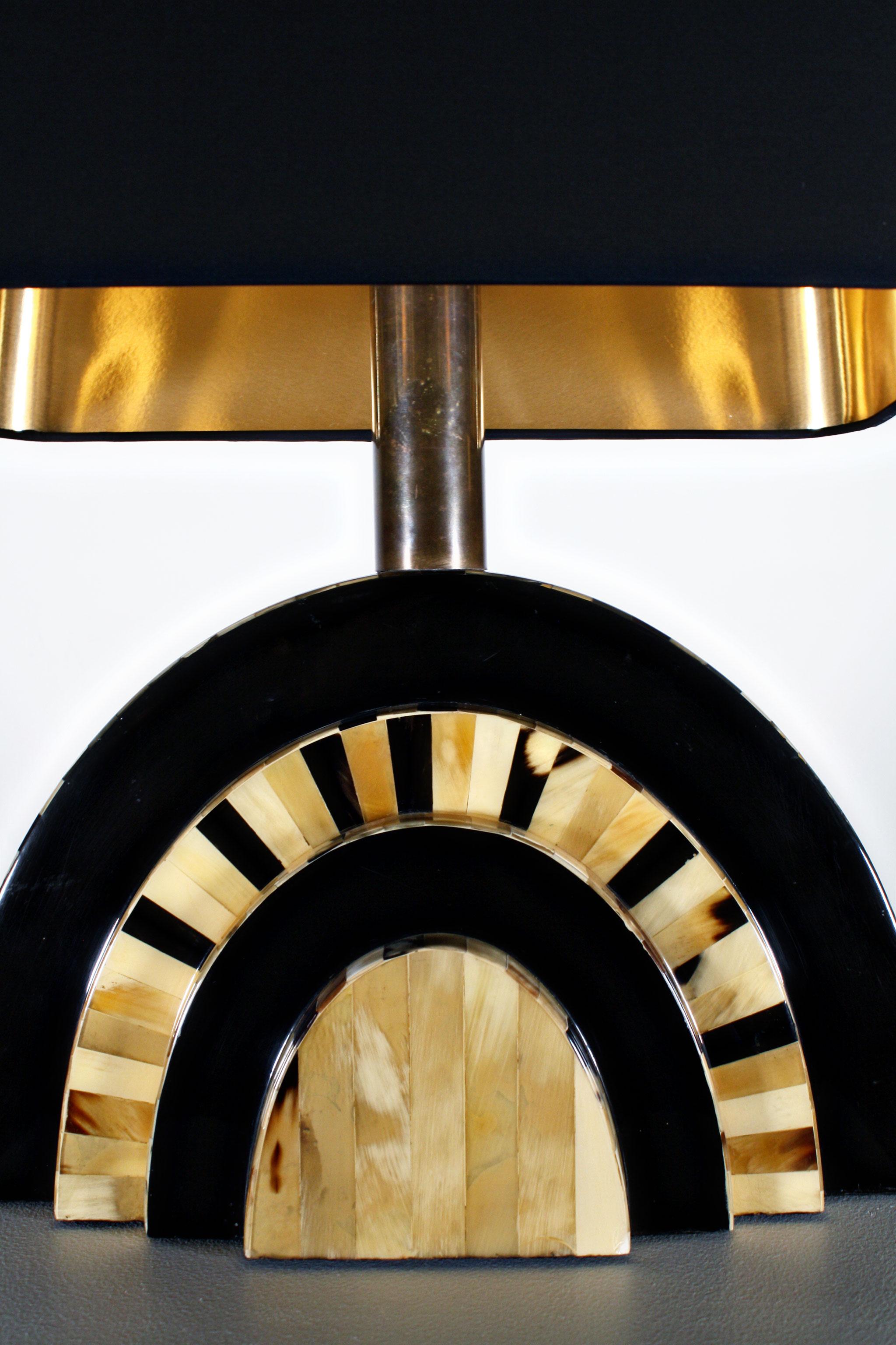 Brass 20th Century Pair of French Bone and Black Lacquer Table Lamps For Sale