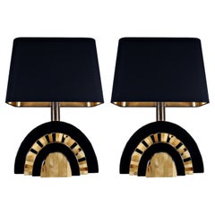 Vintage 20th Century Pair of French Bone and Black Lacquer Table Lamps