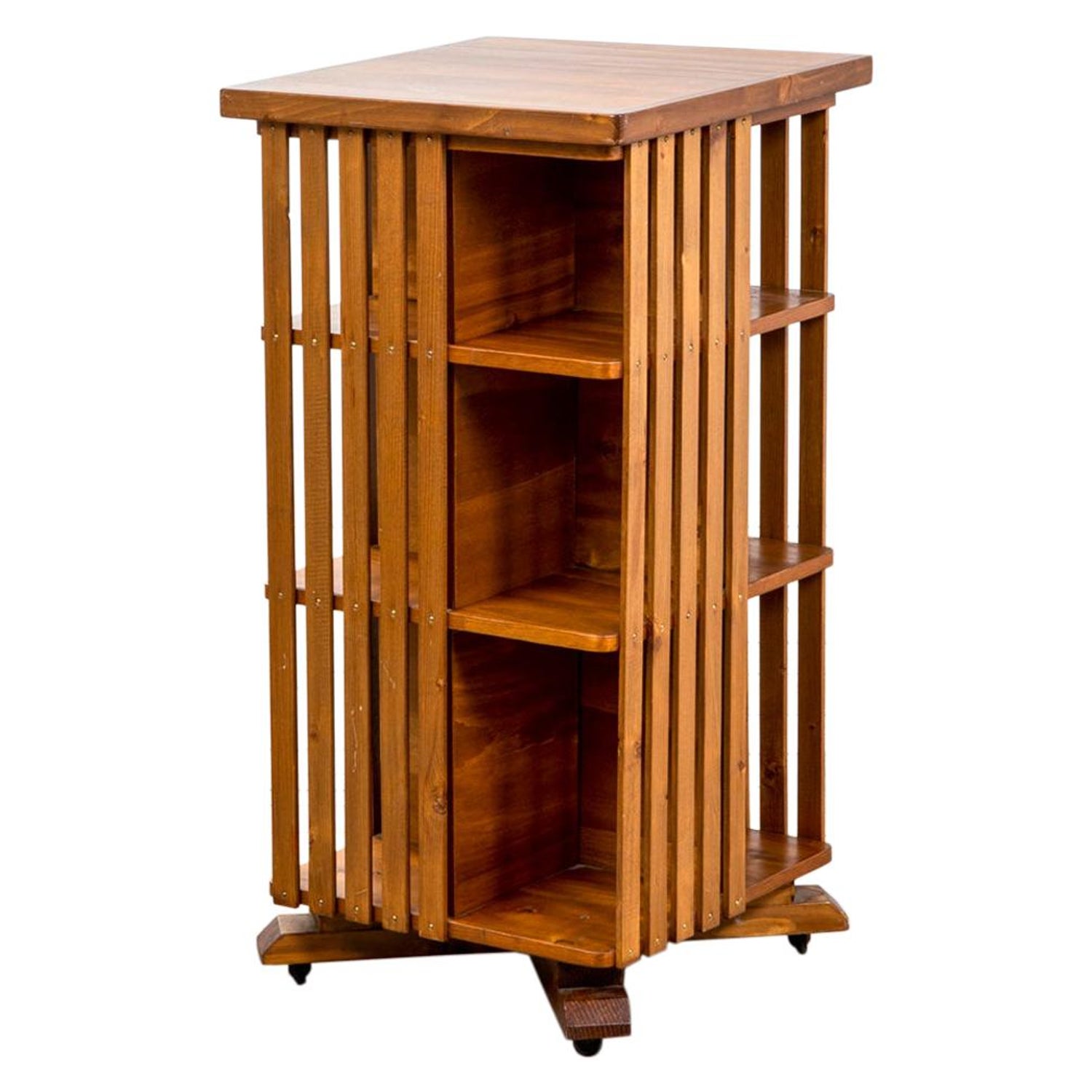 20th Century Bookcase With Shelves And, Wood Bookcase On Wheels