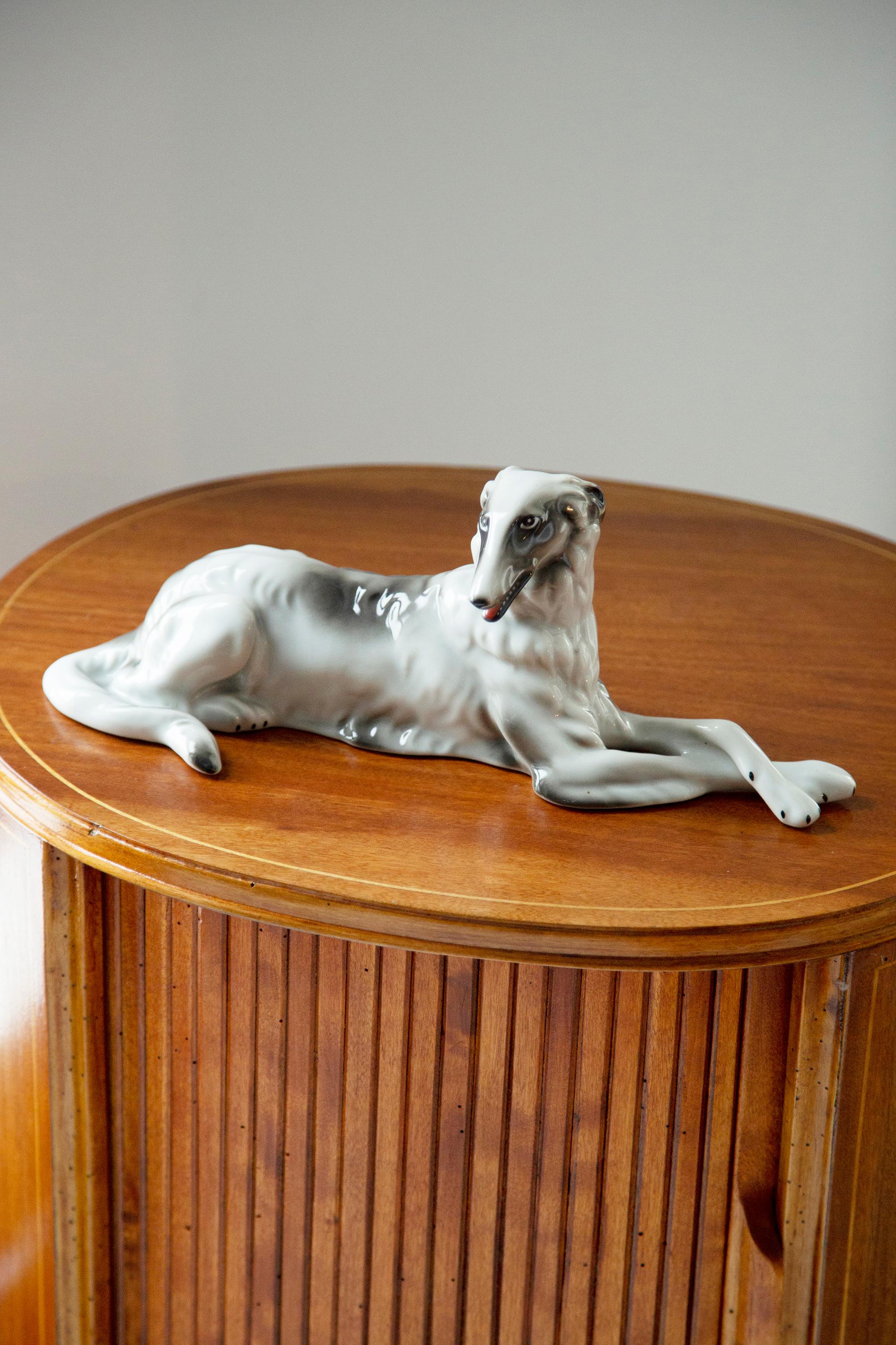 Painted ceramic, very good original vintage condition. No damages or cracks. Beautiful and unique decorative sculpture. Borzoi Dog Sculpture was produced in Poland. Only one dog available.