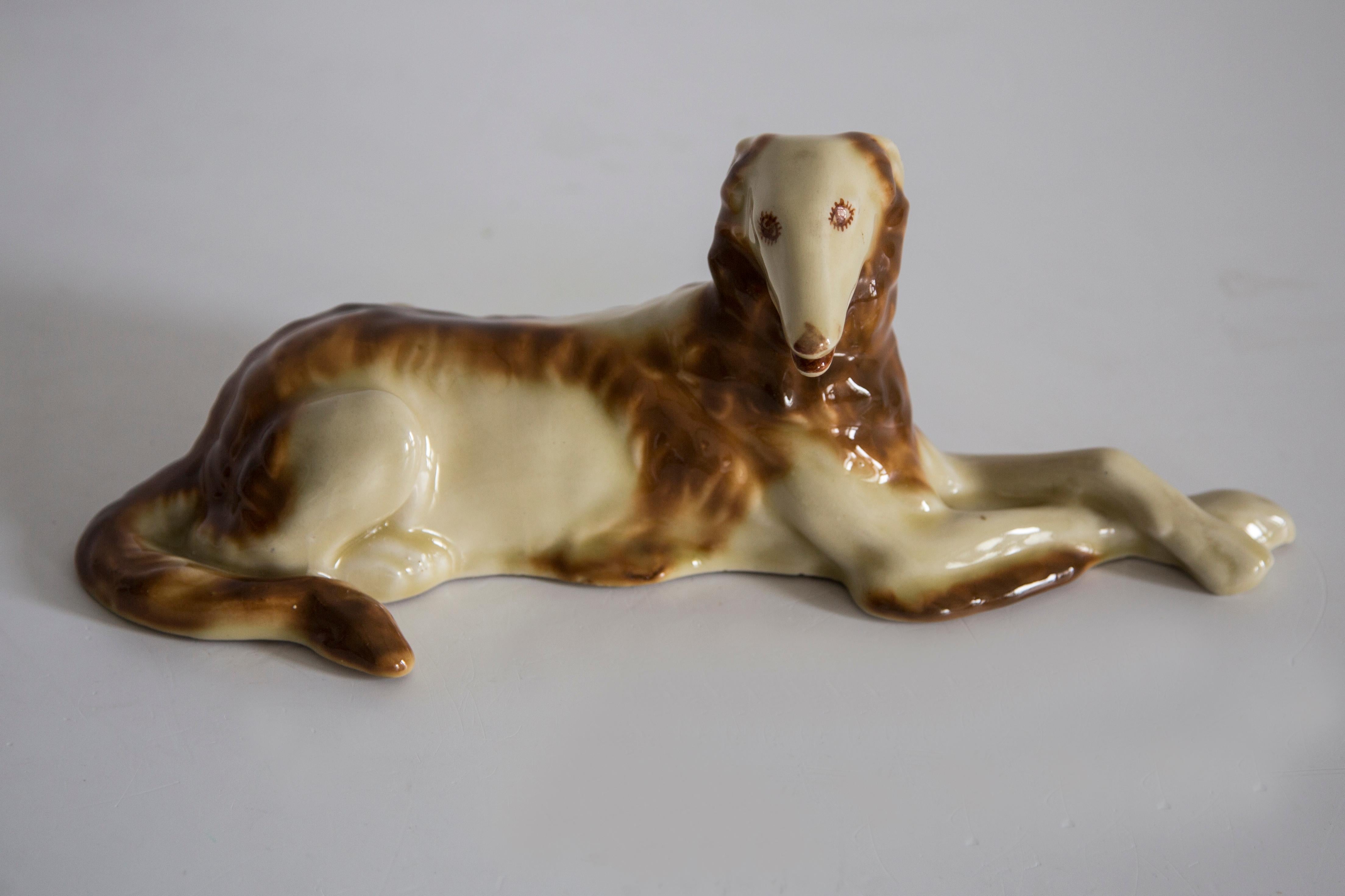Ceramic 20th Century Borzoi Dog Sculpture, Poland, 1960s For Sale