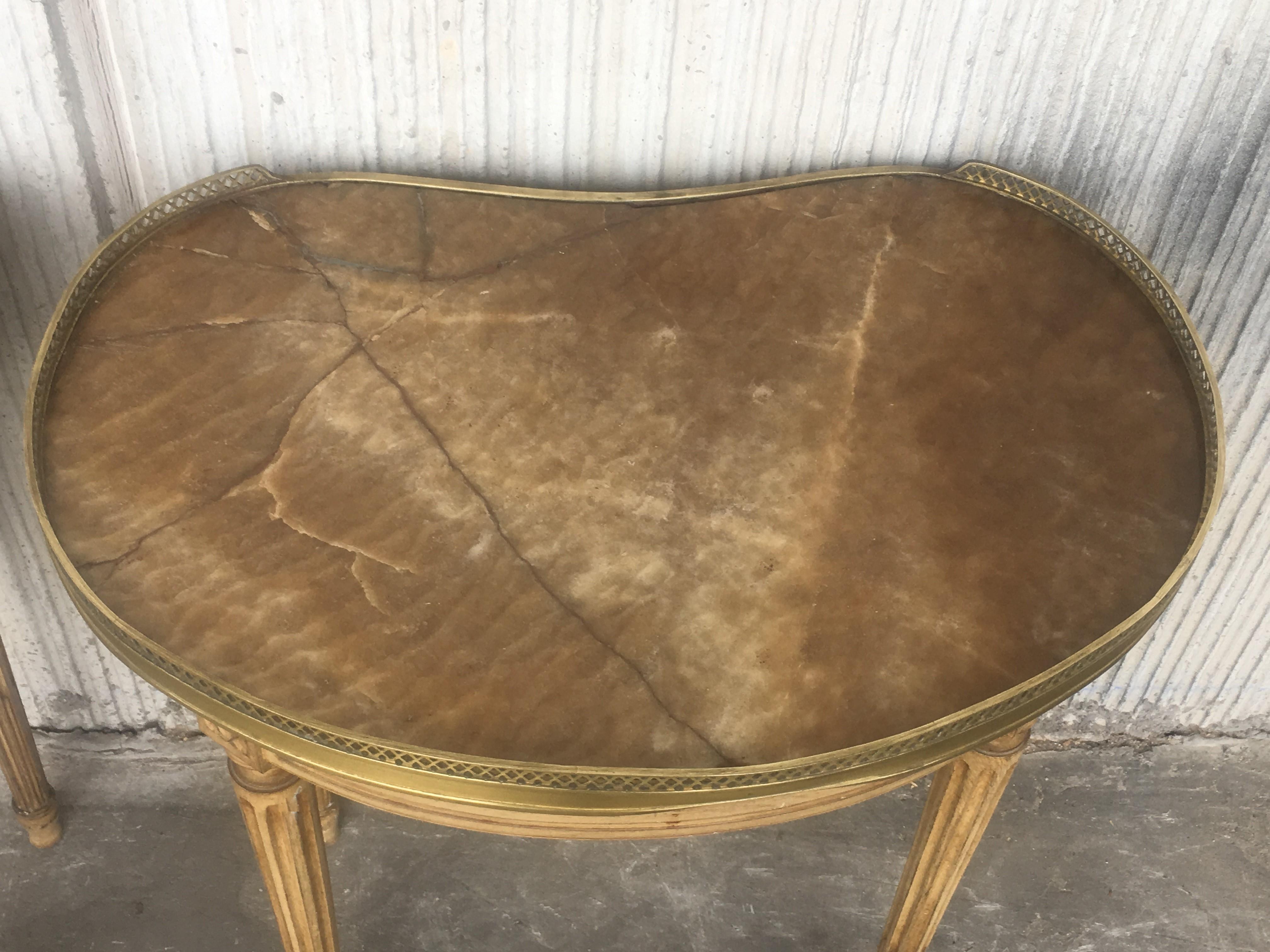 19th Century Bouillotte Louis XVI Style, Kidney Shaped Bronze & Pine Side Table 10
