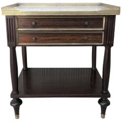20th Century Bouillotte Louis XVI Style Marble-Top, Bronze and Walnut Side Table