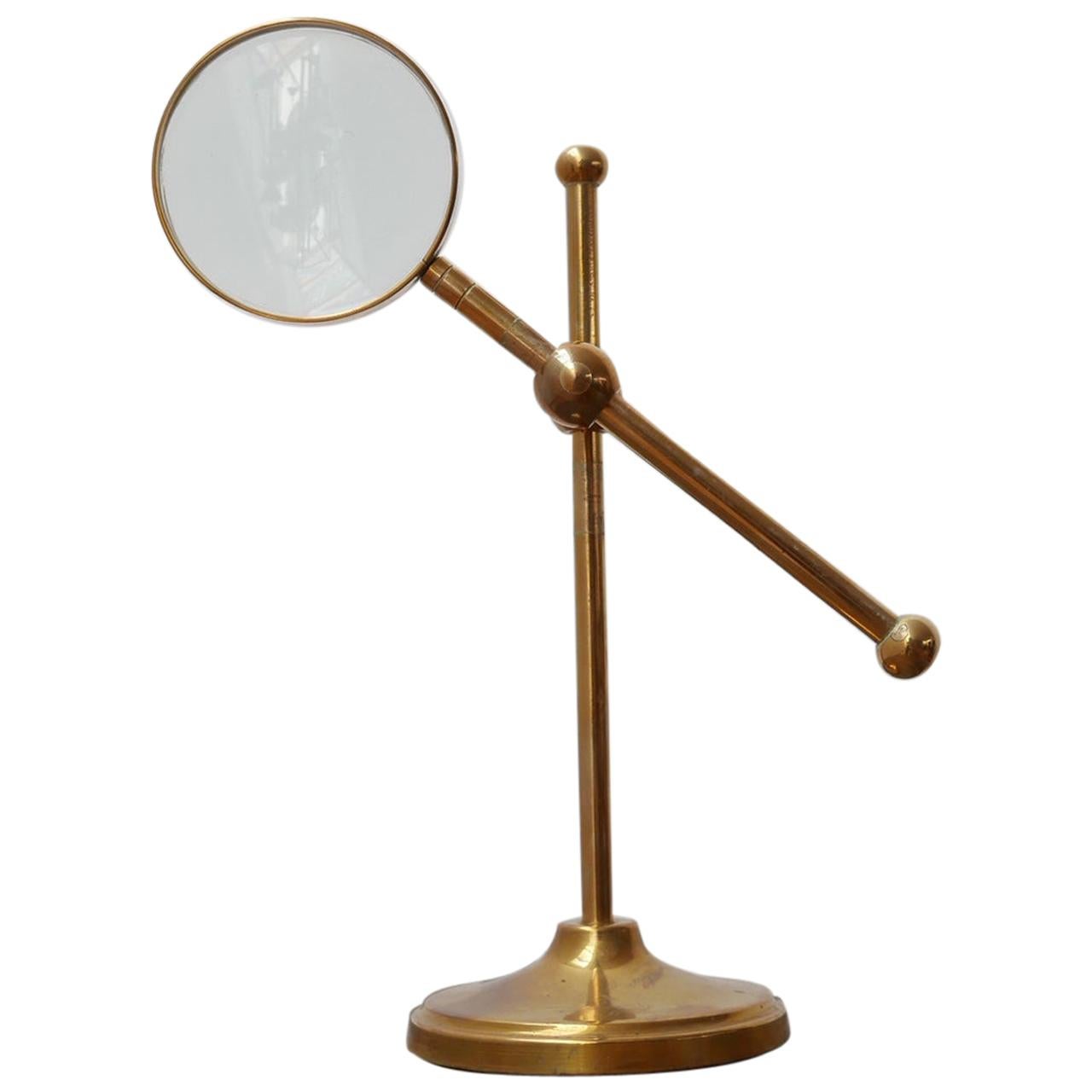 20th Century Brass Adjustable Magnifying Glass Lens