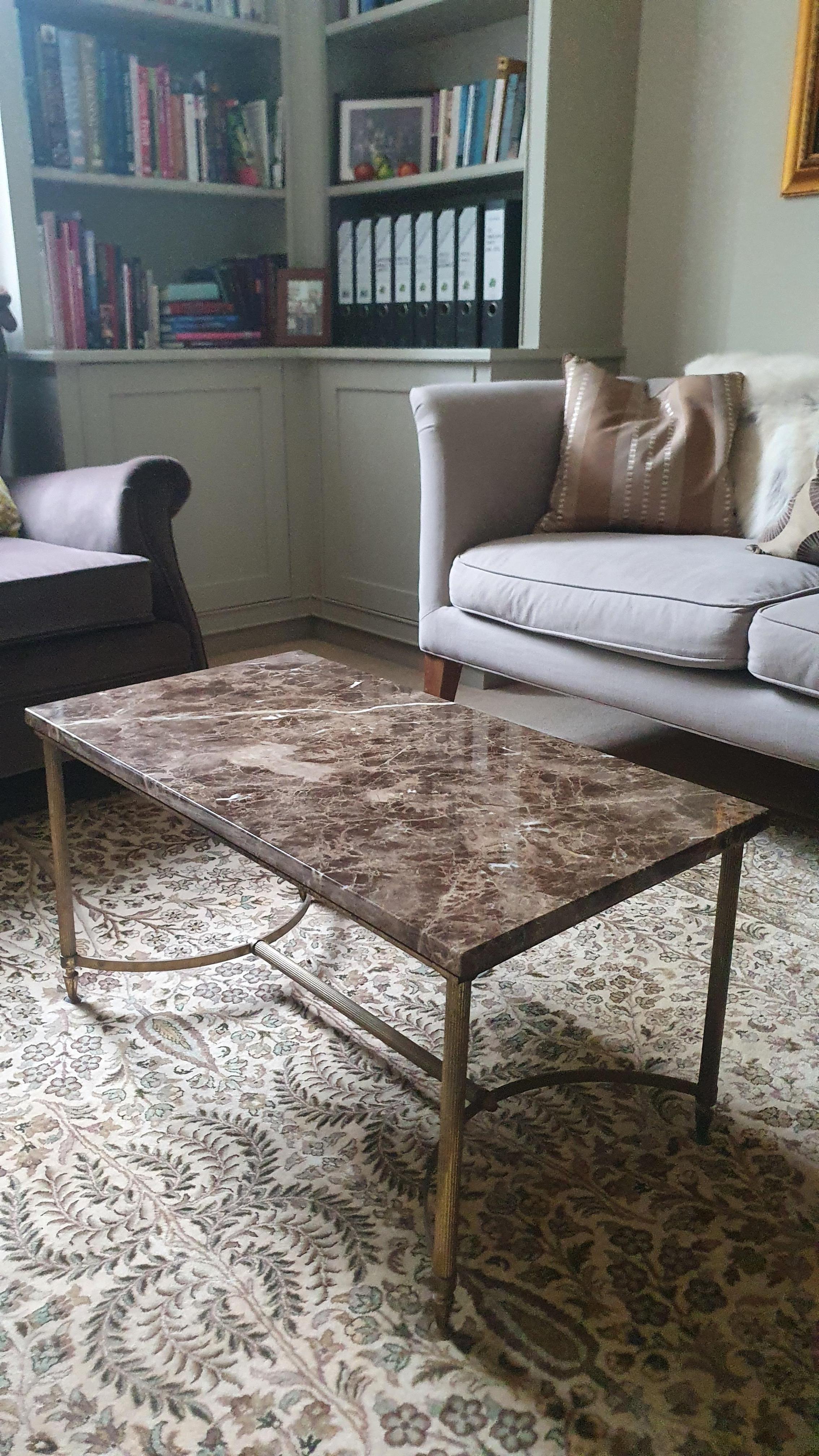 Table basse en laiton et bronze du 20e siècle avec plateau en Marble Imperial 2