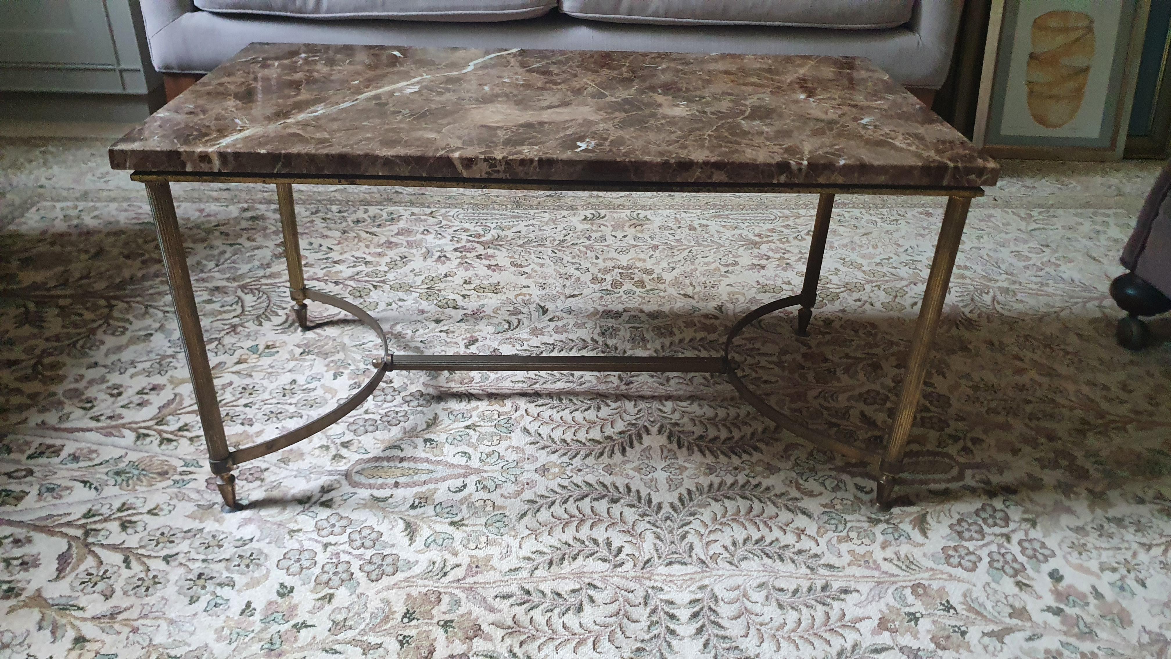 Table basse en laiton et bronze du 20e siècle avec plateau en Marble Imperial 1