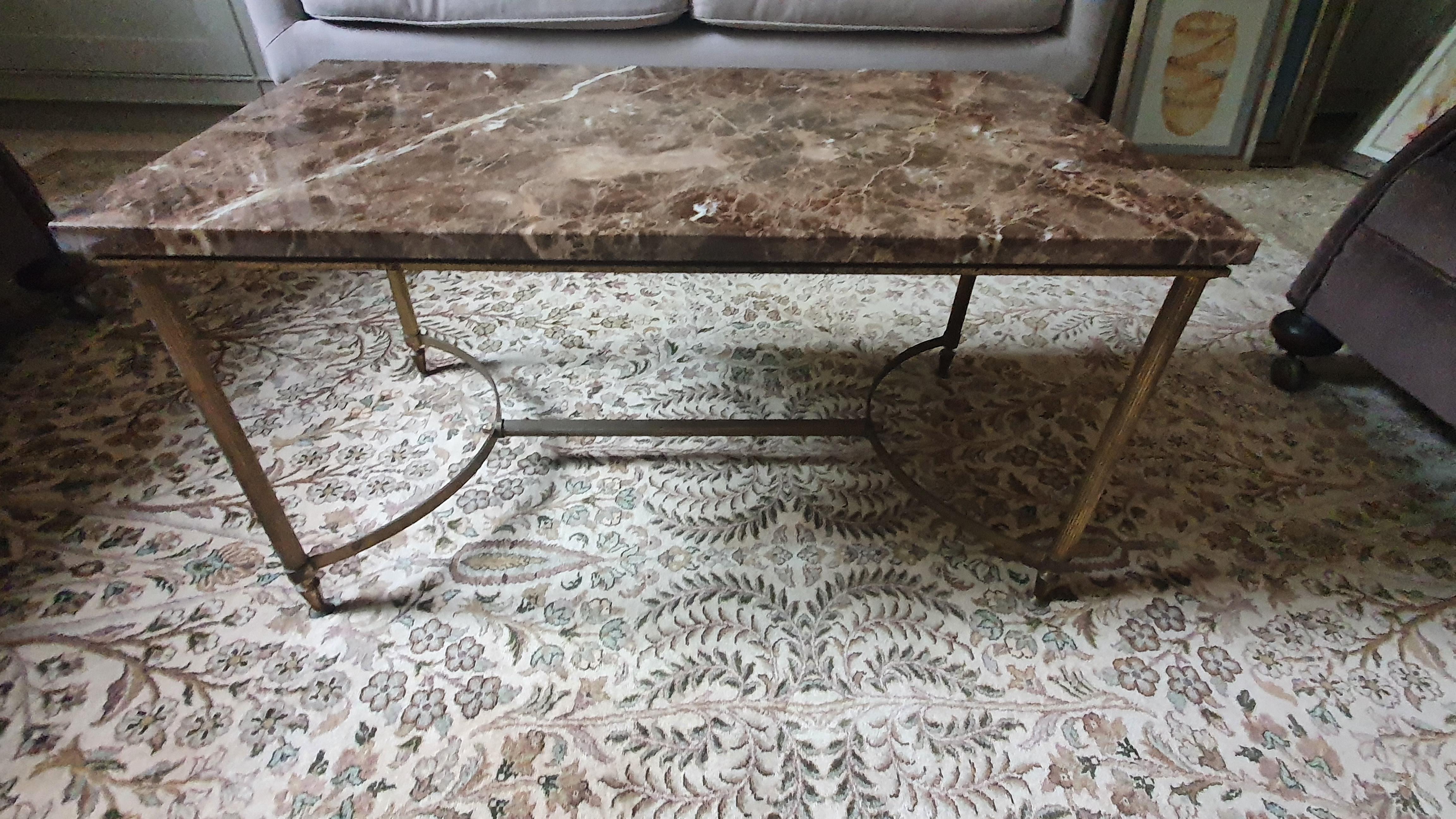 Table basse en laiton et bronze du 20e siècle avec plateau en Marble Imperial État moyen à London, GB