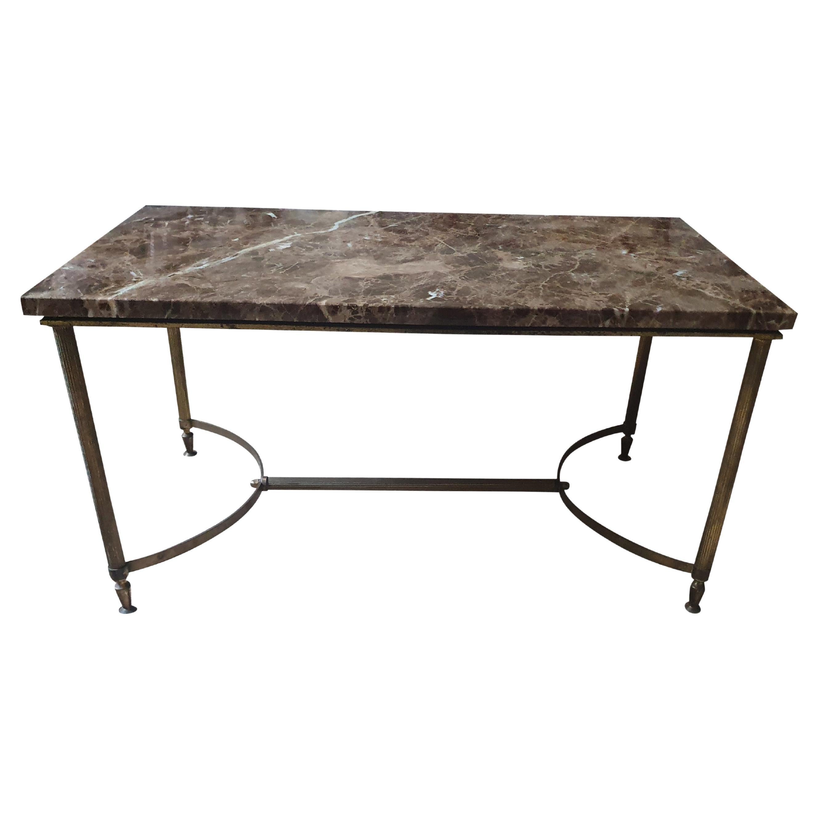 20th Century Brass and Bronze Coffee Table with Maron Imperial Marble Top For Sale