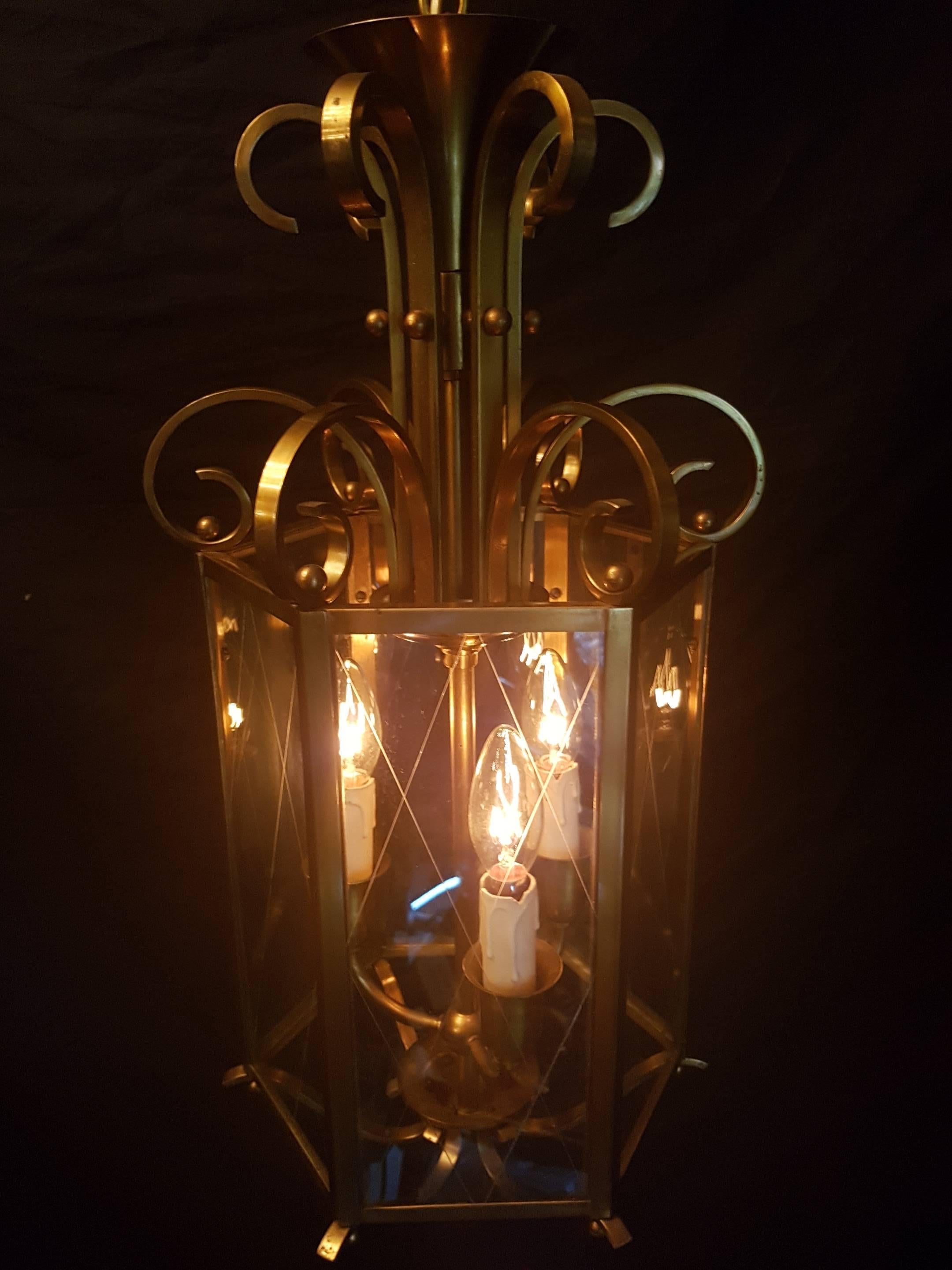 20th Century Brass and Glass Hexagonal Lantern For Sale 2