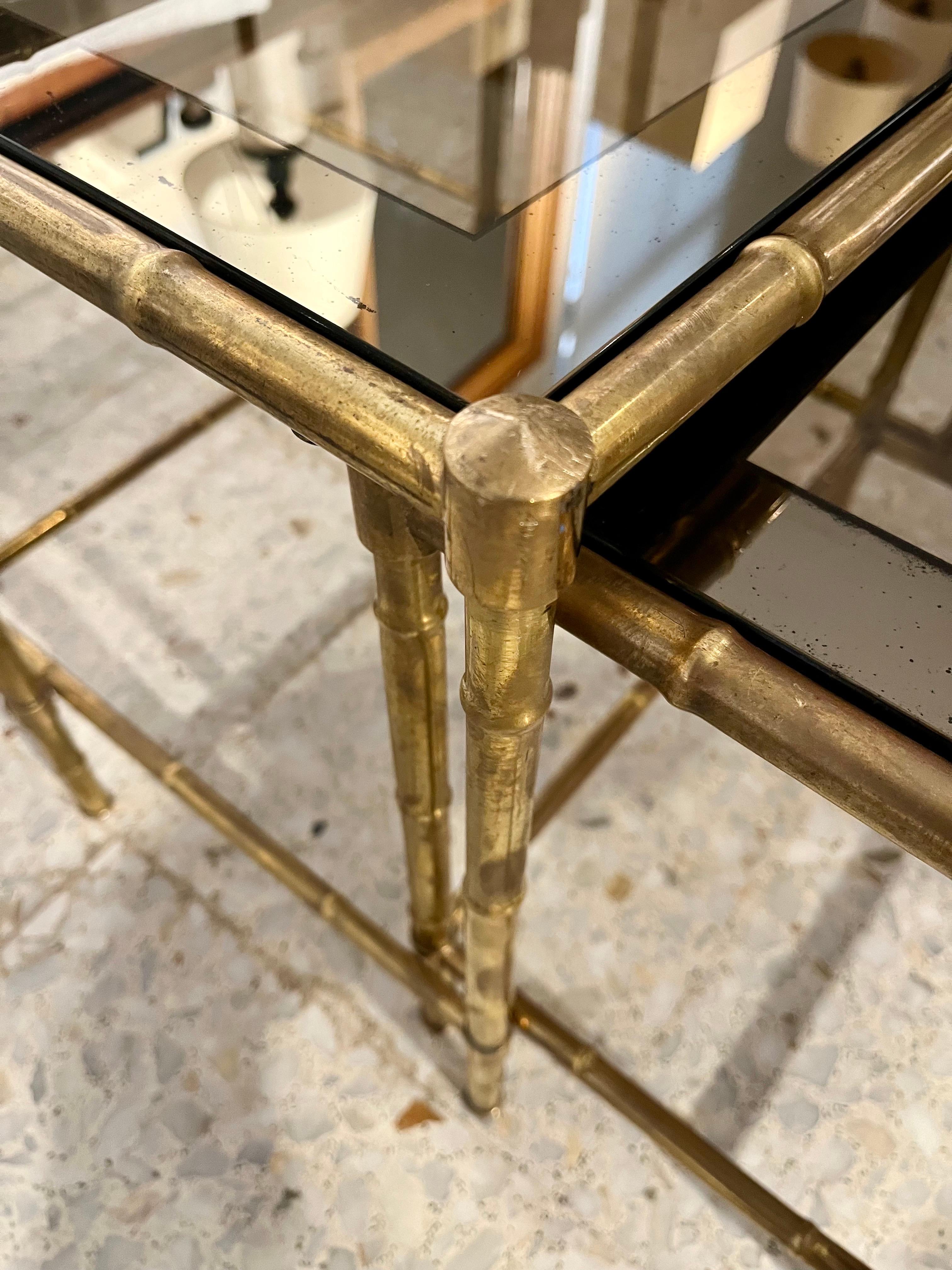 20th Century Brass and Glass Nesting  Tables  by Maison Bagues For Sale 4
