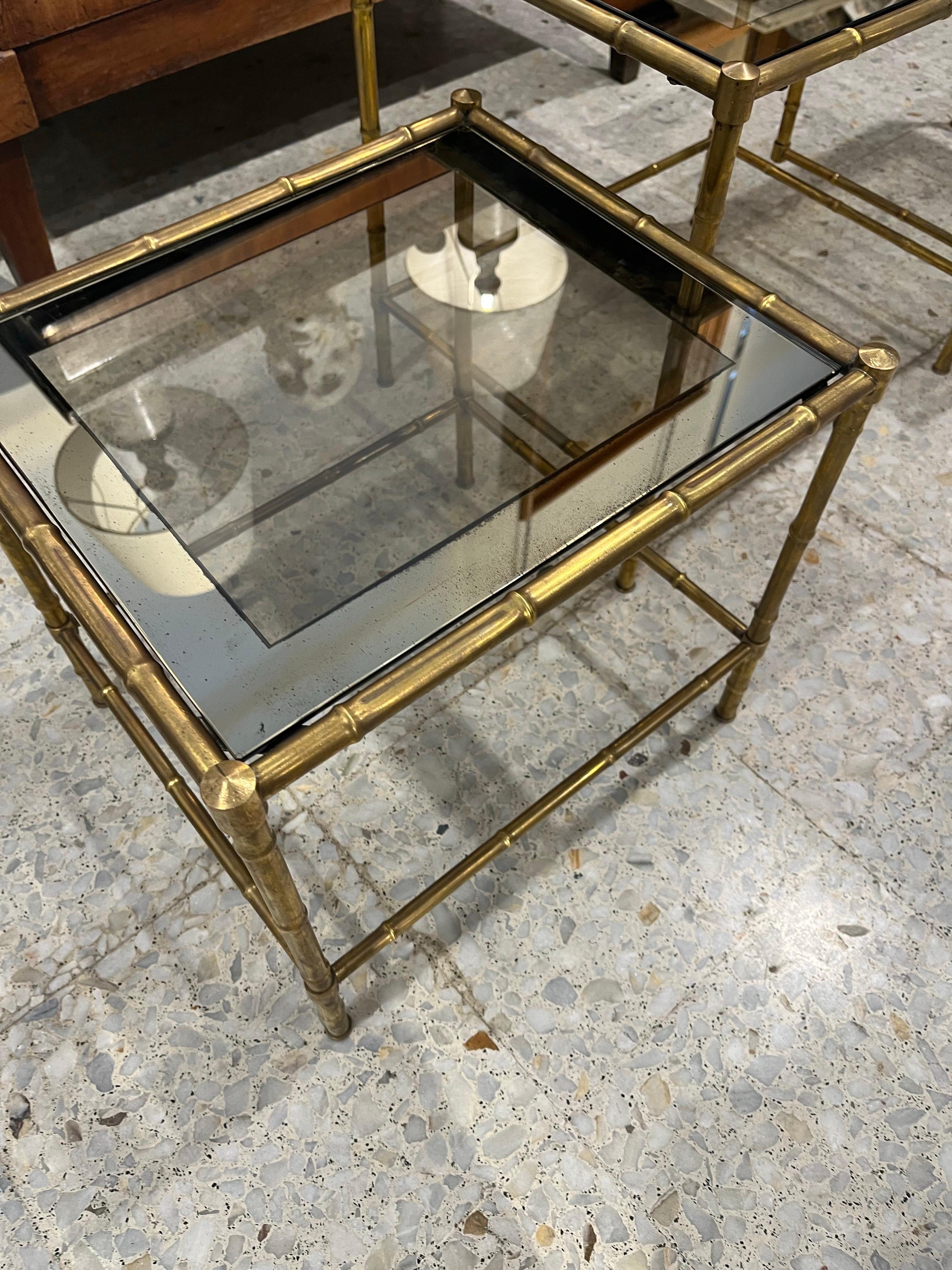 20th Century Brass and Glass Nesting  Tables  by Maison Bagues For Sale 7