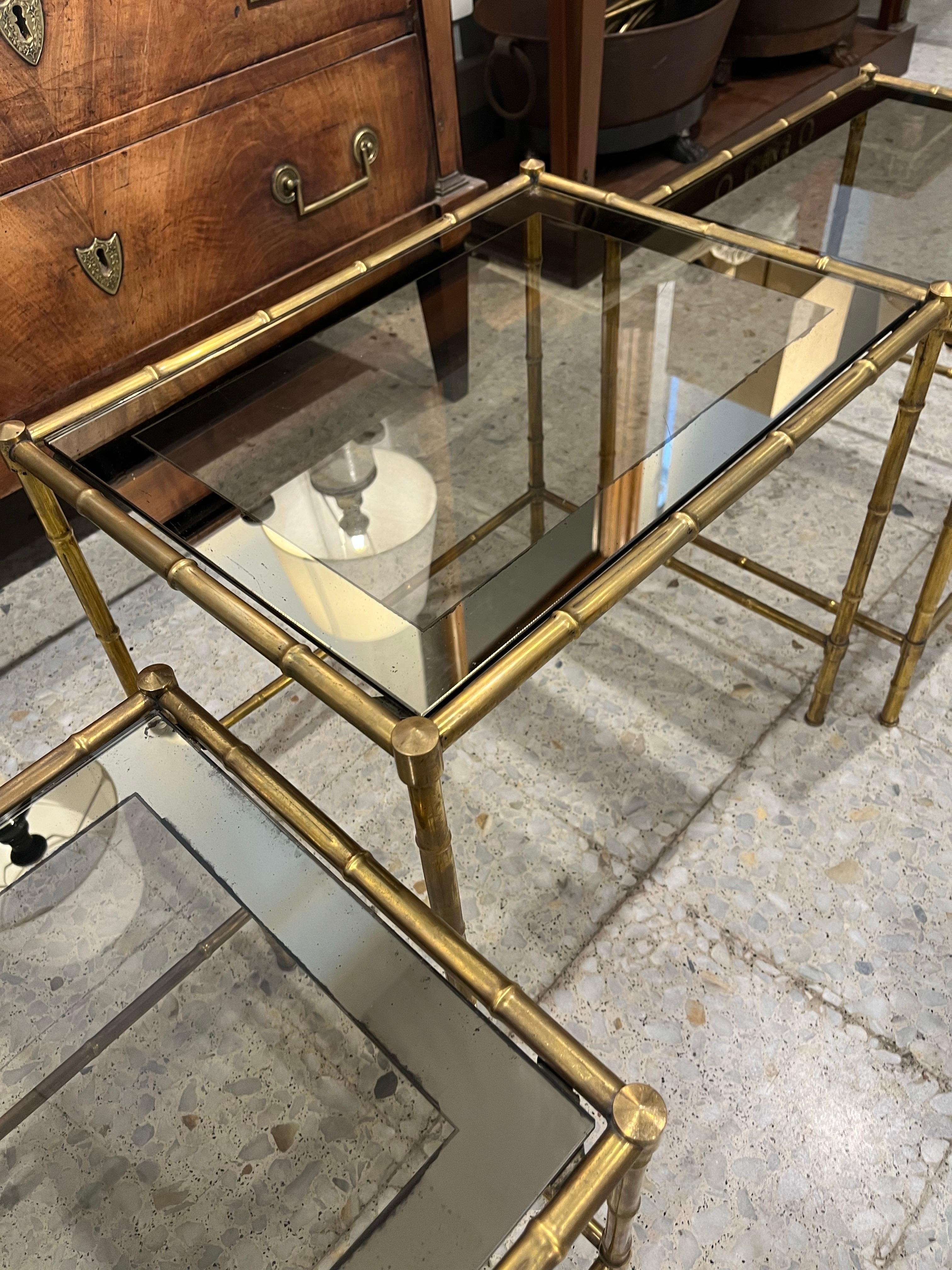 20th Century Brass and Glass Nesting  Tables  by Maison Bagues For Sale 9