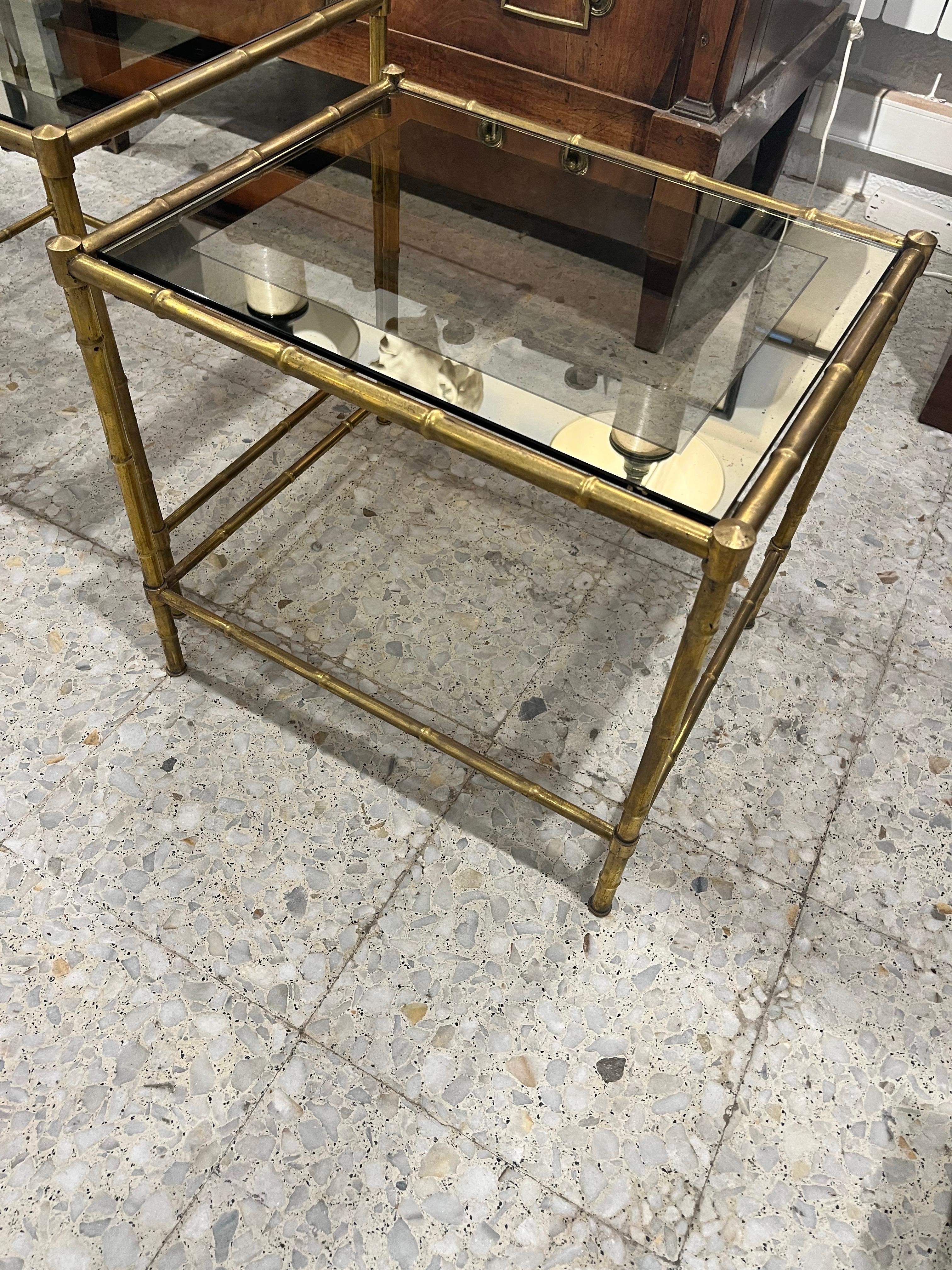 20th Century Brass and Glass Nesting  Tables  by Maison Bagues For Sale 11