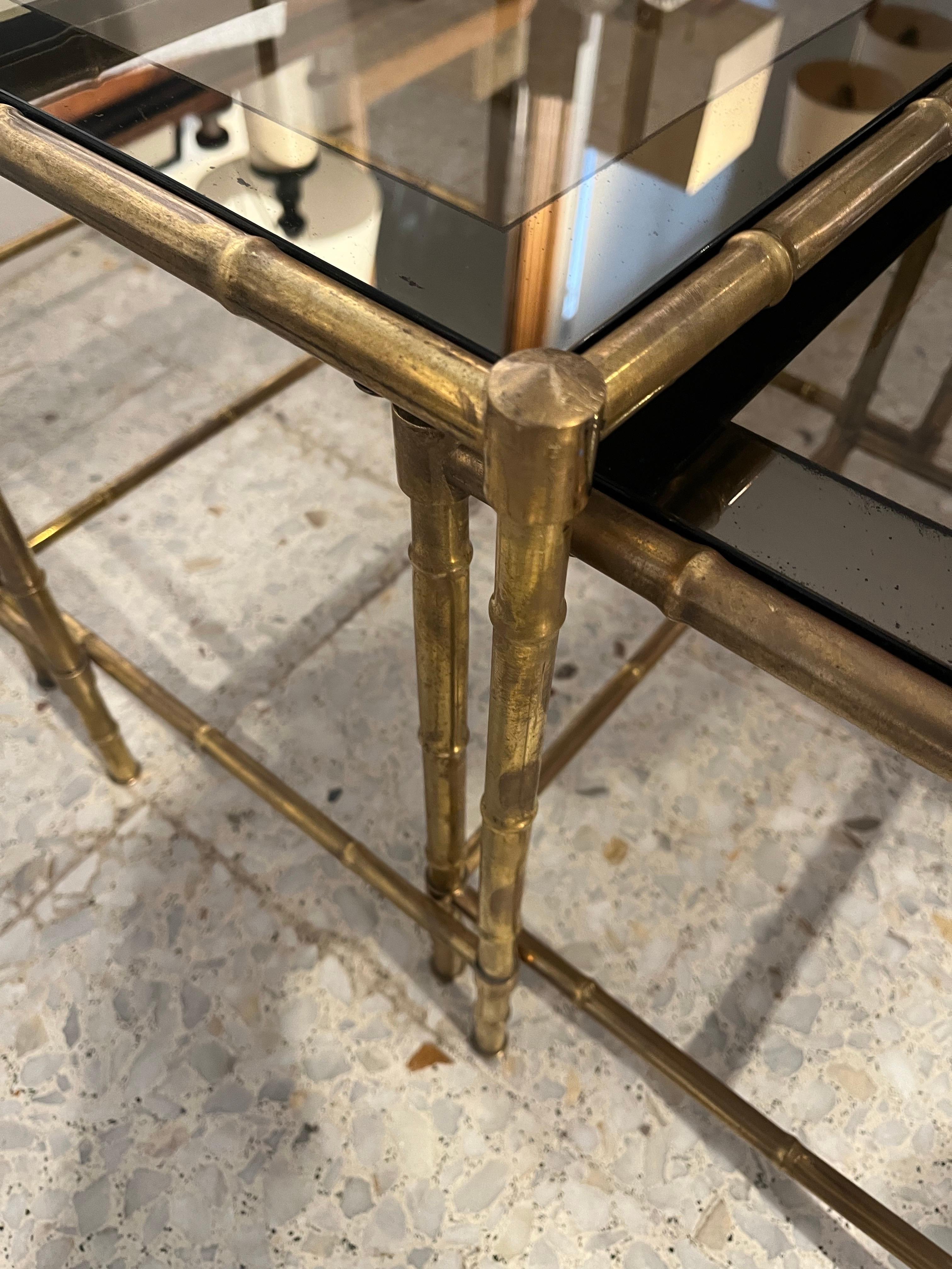 Gilt 20th Century Brass and Glass Nesting  Tables  by Maison Bagues For Sale