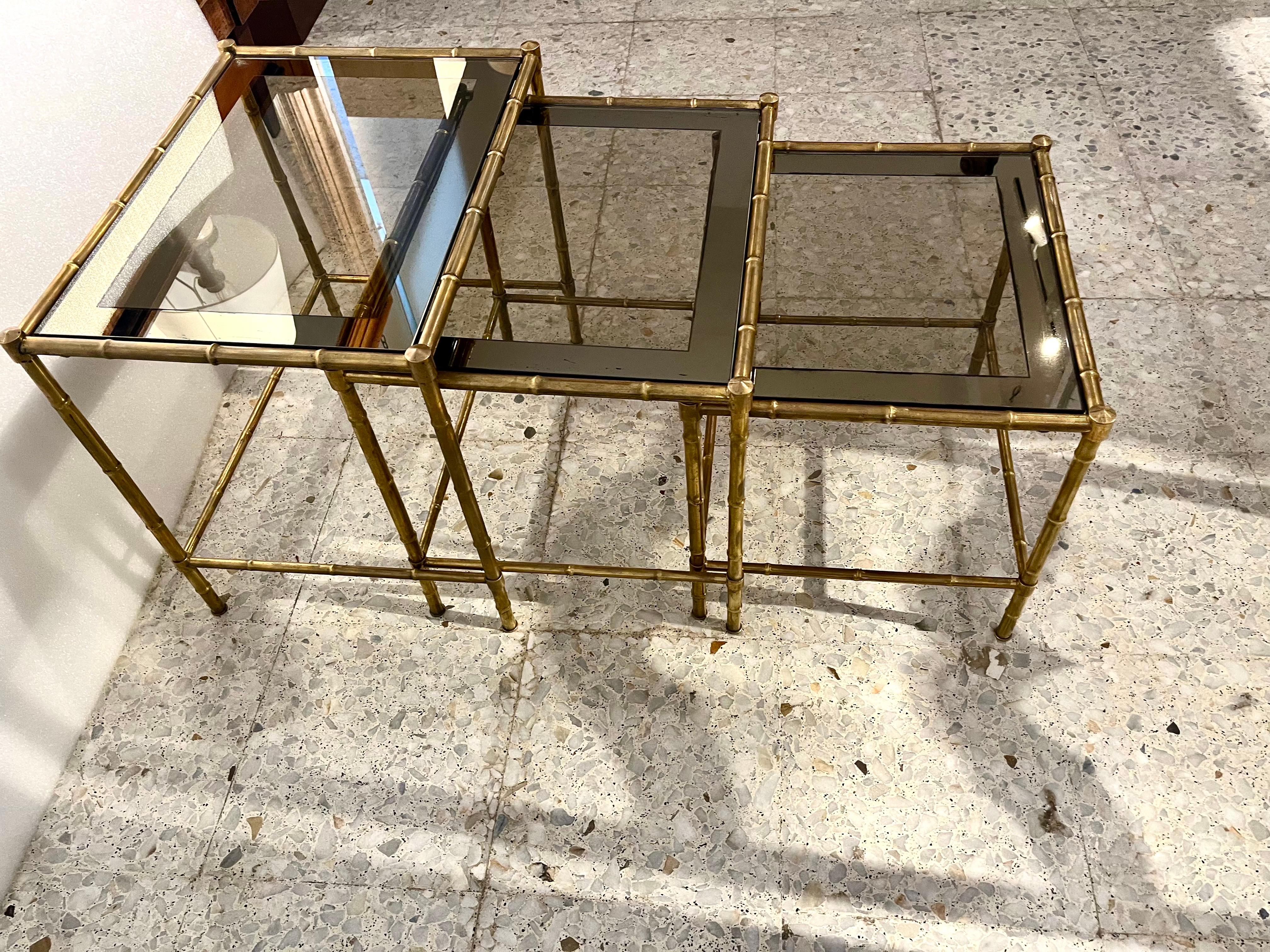 20th Century Brass and Glass Nesting  Tables  by Maison Bagues In Good Condition For Sale In Madrid, ES