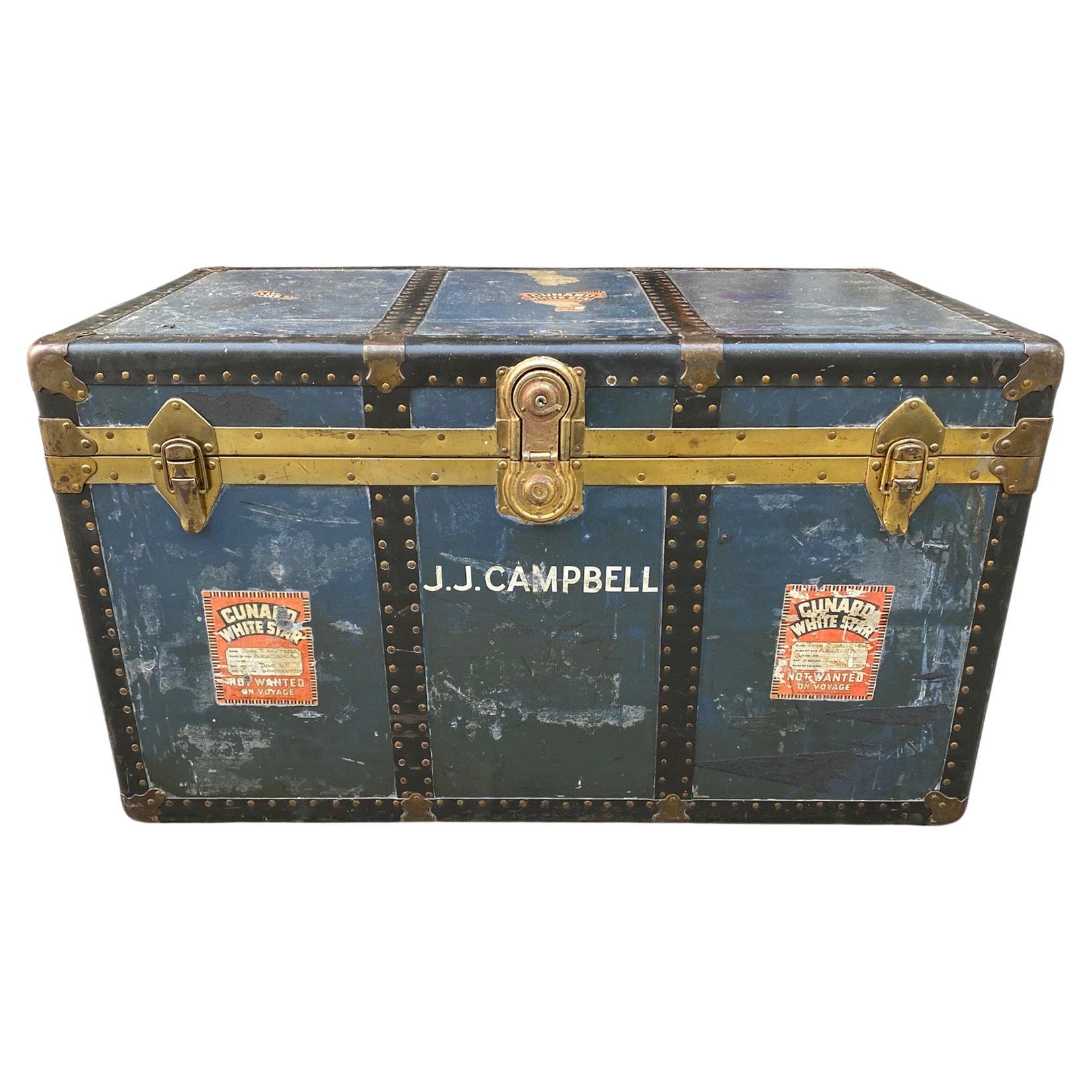20th Century Brass and Metal Bound Travelling Trunk