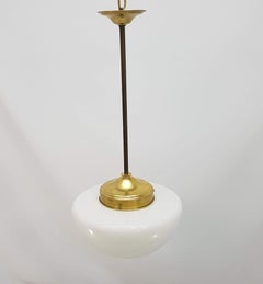 20th Century Brass and Opaline Glass Chandelier