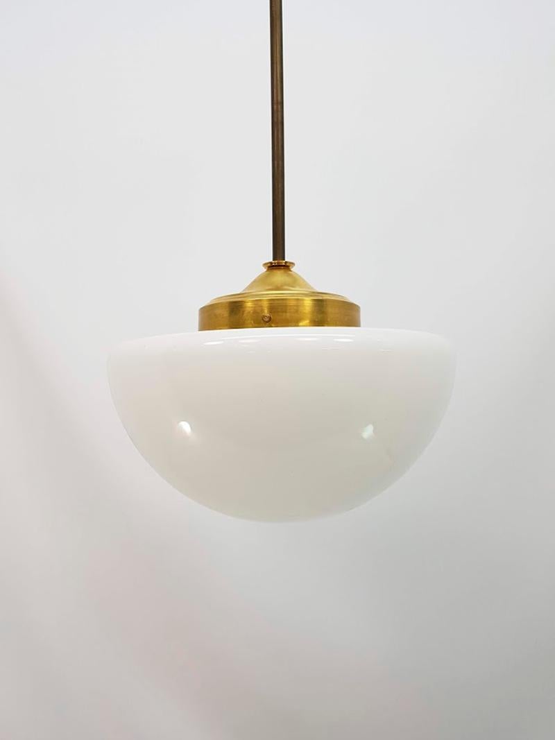 Spanish 20th Century Brass and Opaline Glass Chandelier For Sale