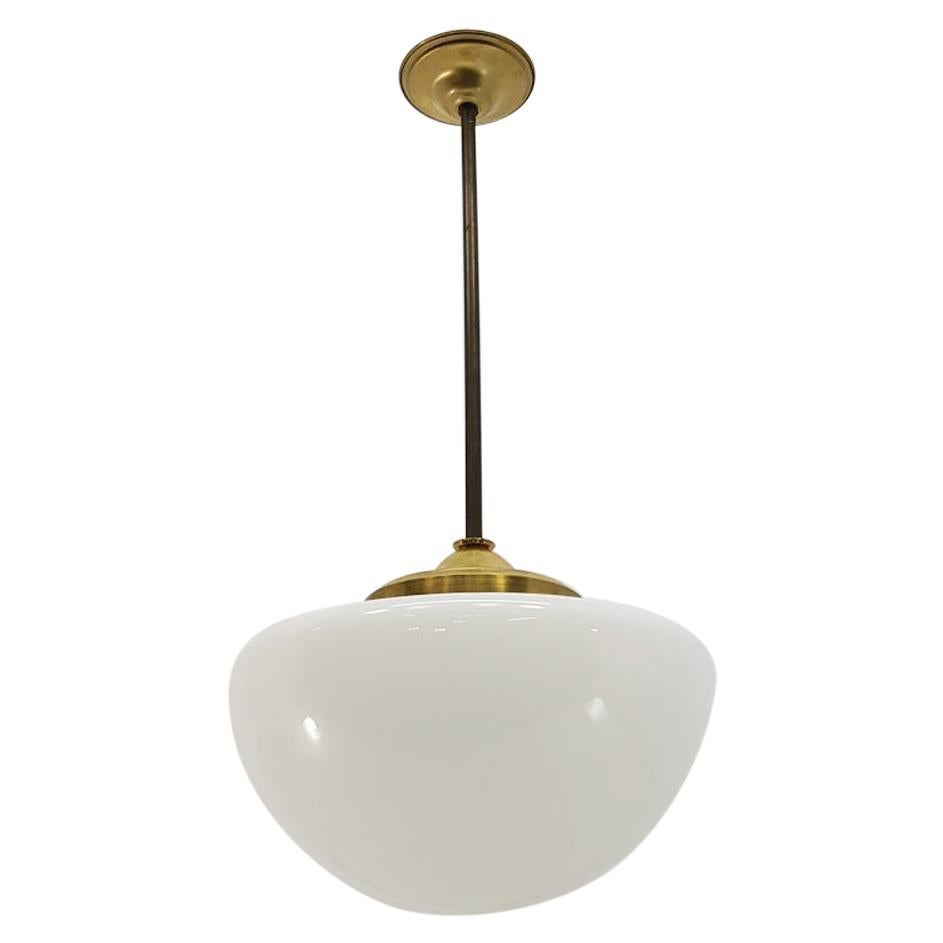 20th Century Brass and Opaline Glass Chandelier For Sale