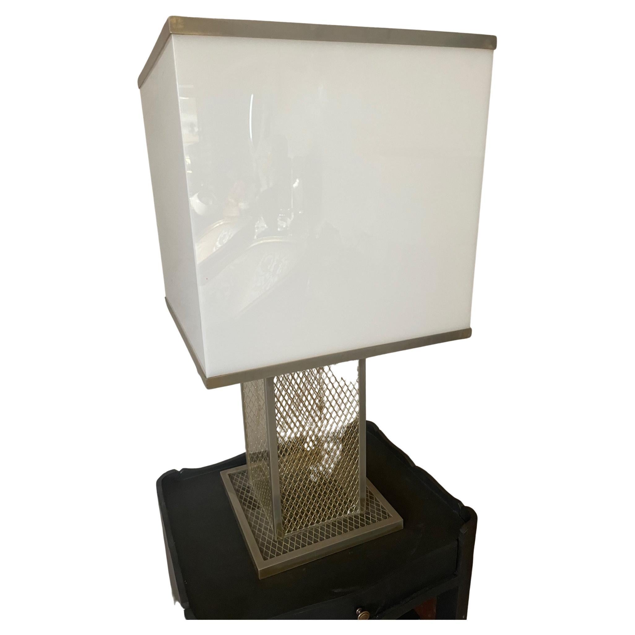 20th Century Brass and Plexiglass Squared Table Lamp, 1960s