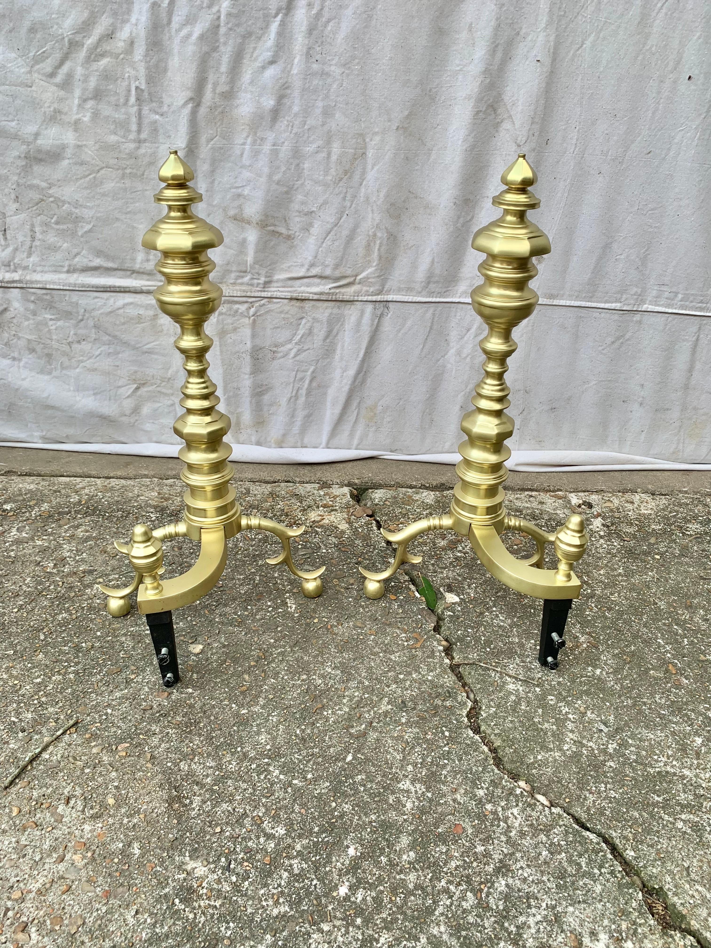 20th Century Brass Beehive Style Andirons - a Pair For Sale 5