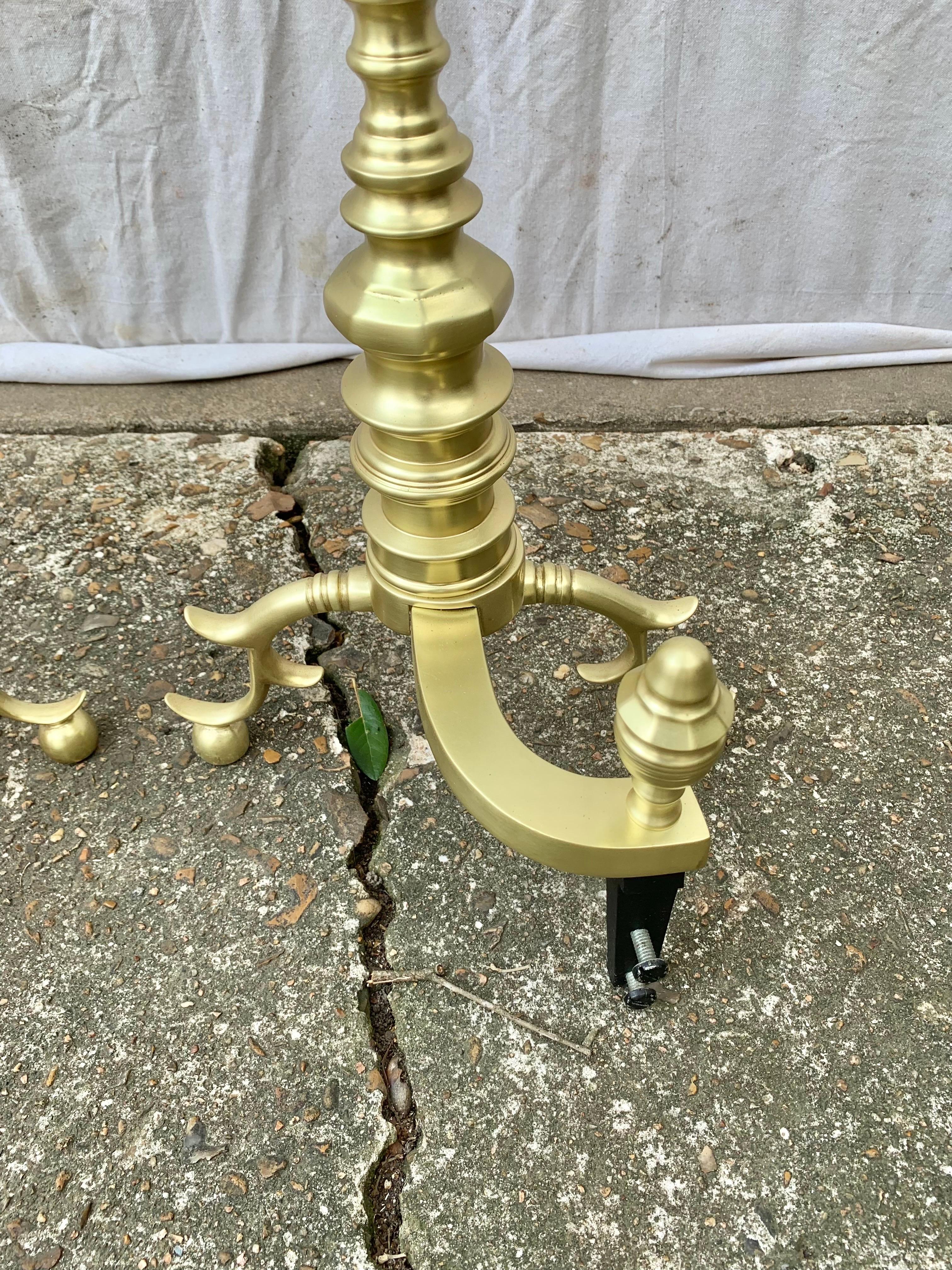 20th Century Brass Beehive Style Andirons - a Pair For Sale 7