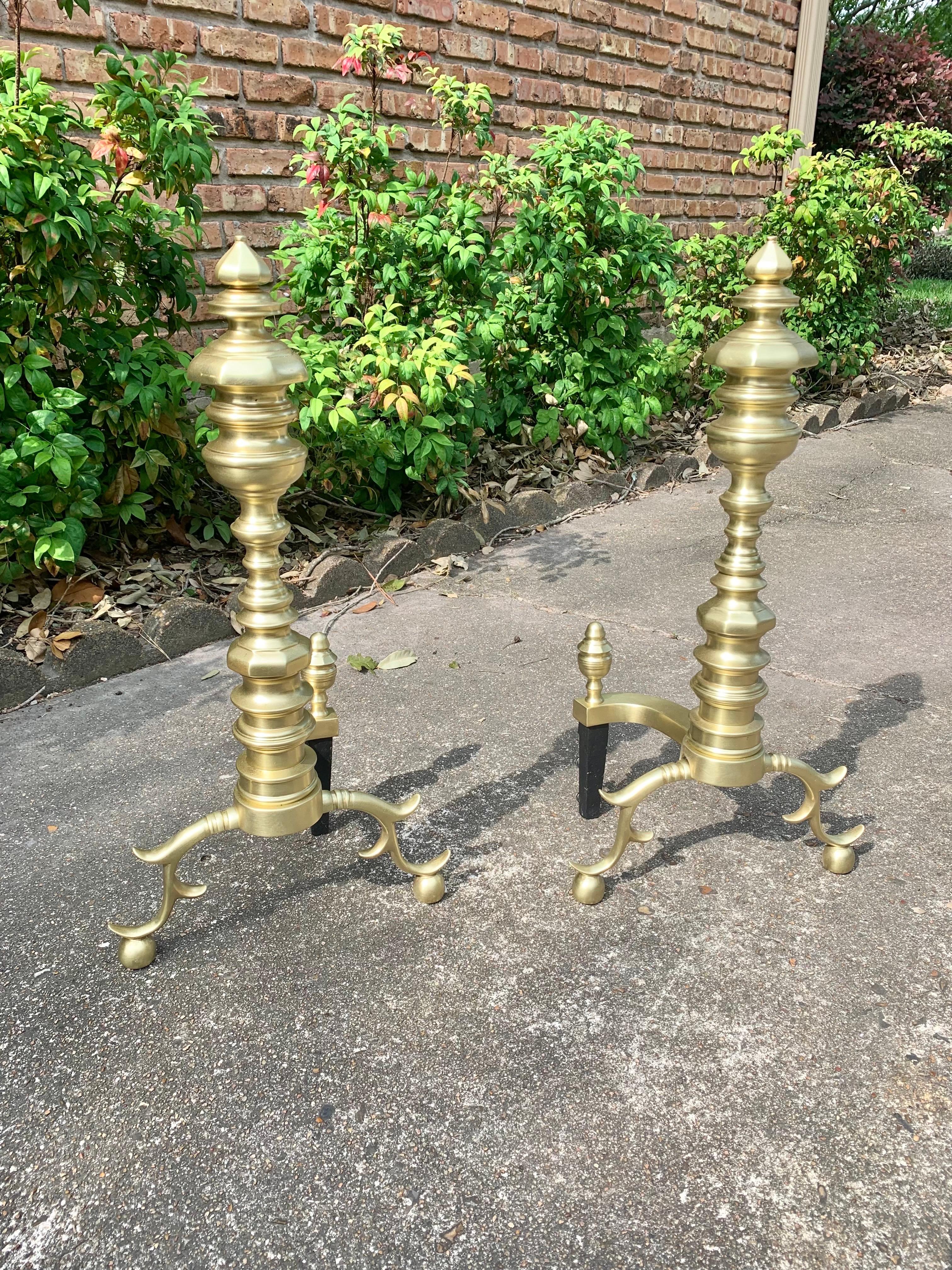 20th Century Brass Beehive Style Andirons - a Pair For Sale 9