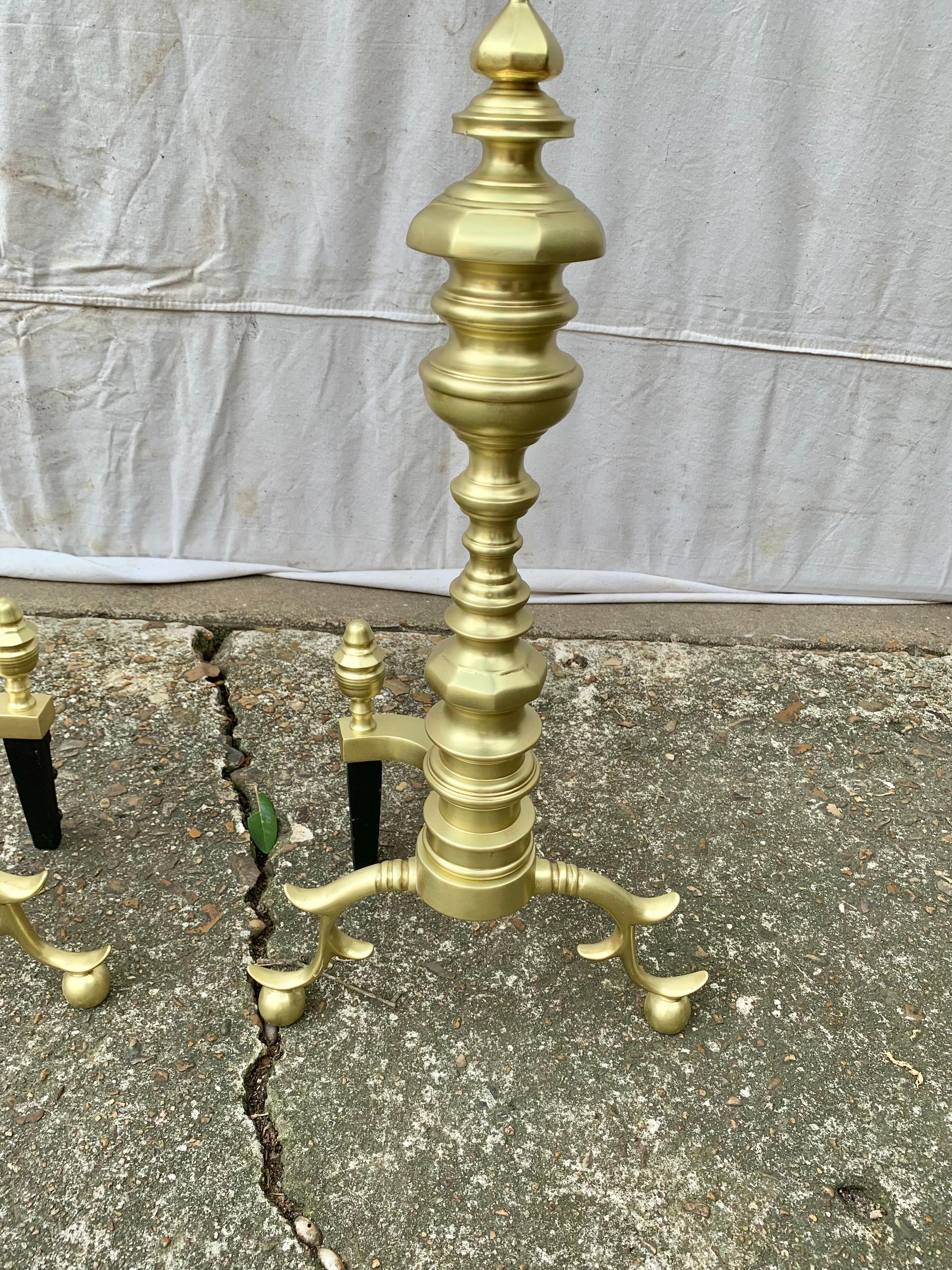 20th Century Brass Beehive Style Andirons - a Pair For Sale 2