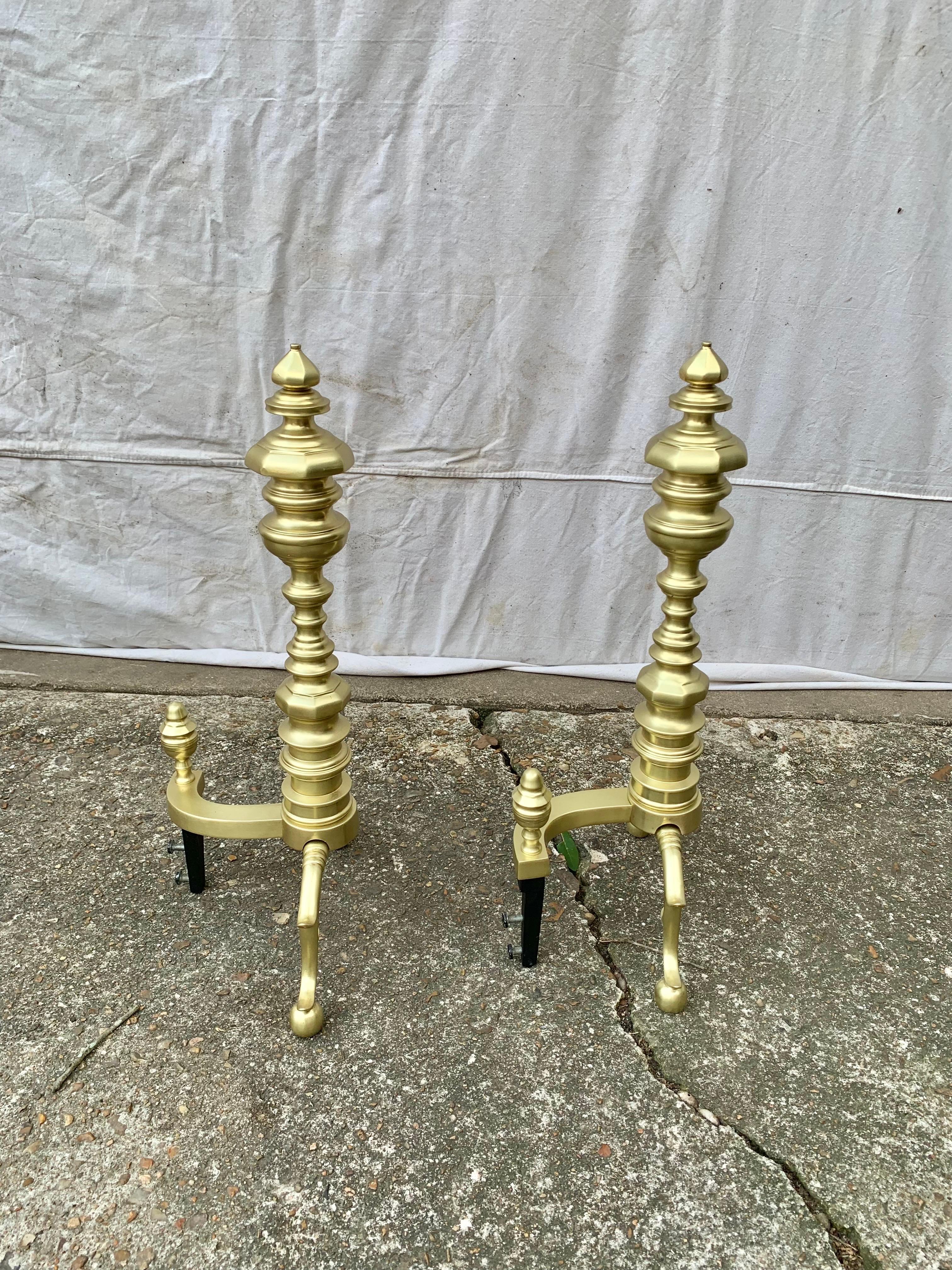 20th Century Brass Beehive Style Andirons - a Pair For Sale 4