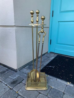 20th Century Assembled Brass Firetool Set of Shovel & Tongs on Stand