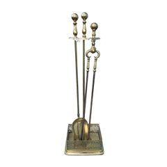 20th Century Assembled Brass Firetool Set of Shovel 
Tongs on Stand
