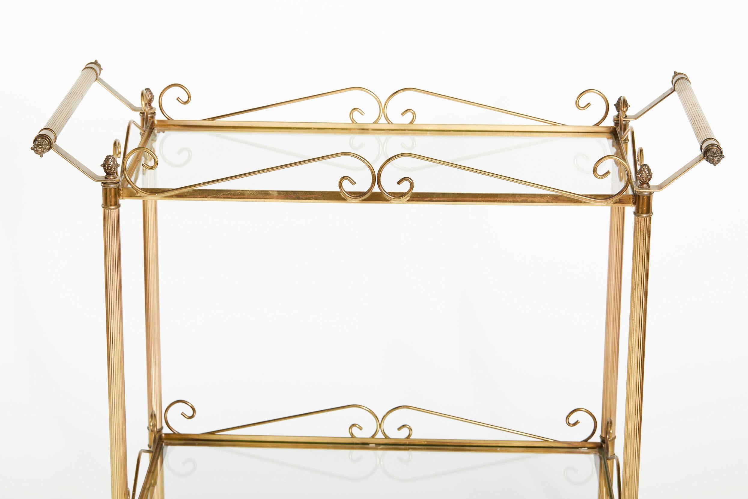 Hollywood Regency 20th Century Brass Frame / Glass Bar Cart