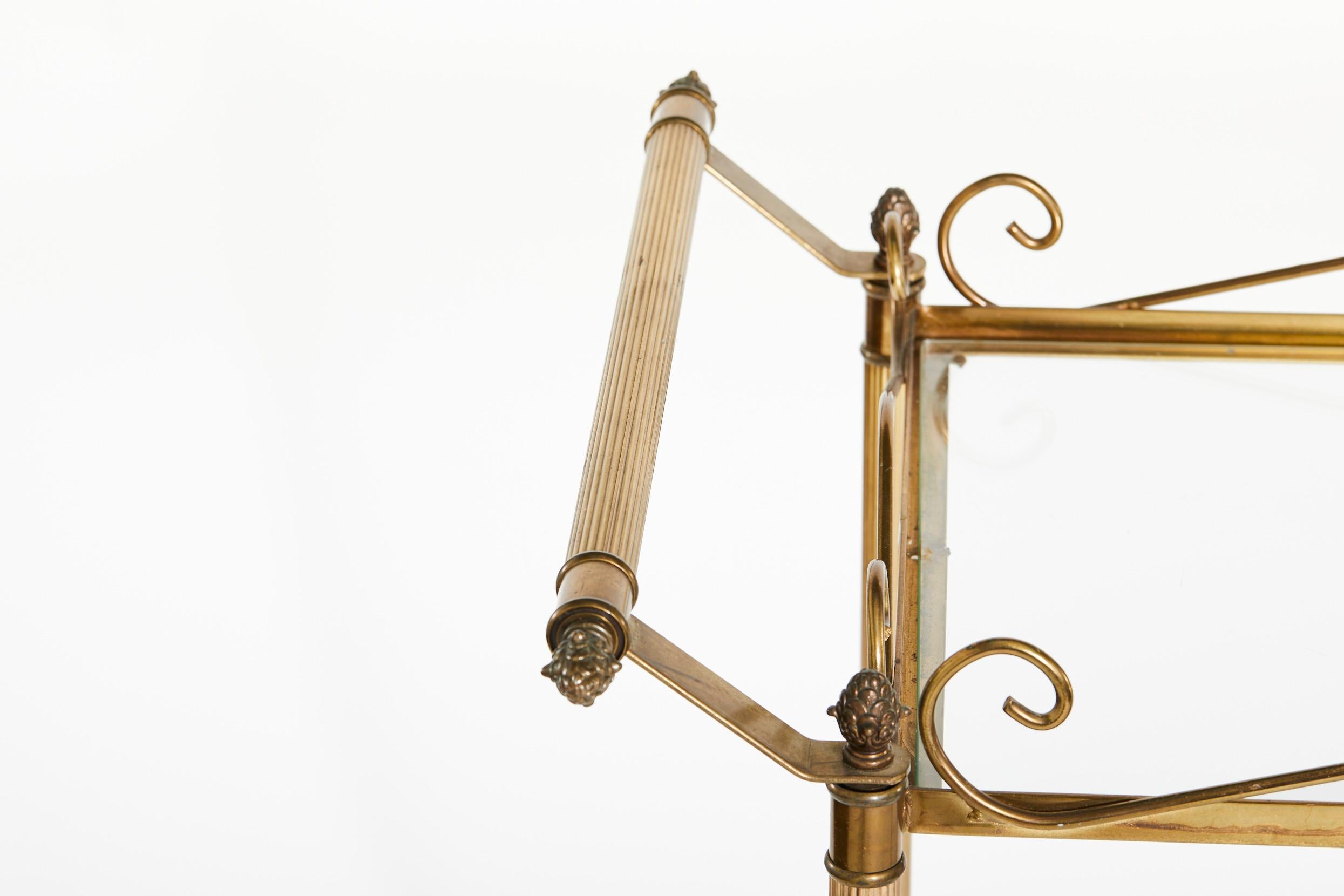 European 20th Century Brass Frame / Glass Bar Cart