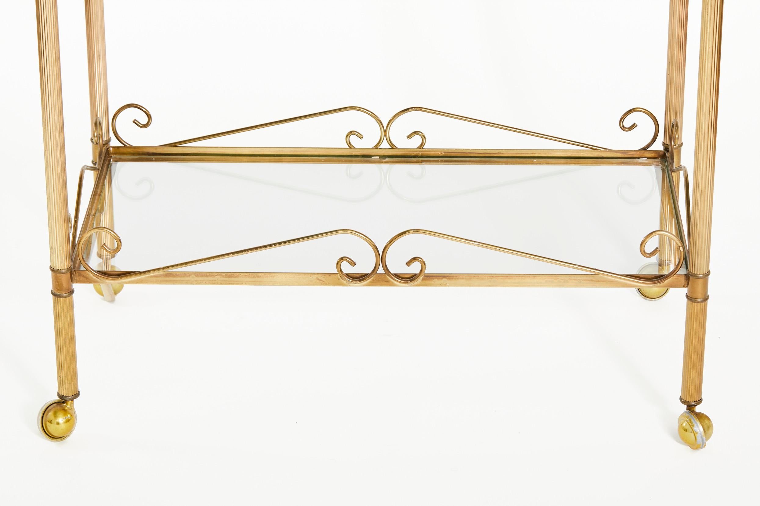 Gilt 20th Century Brass Frame / Glass Bar Cart