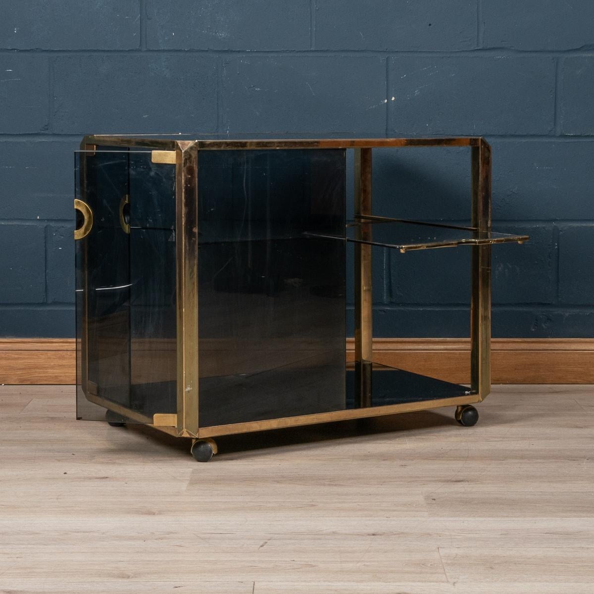 20th Century Brass Framed Cocktail Trolley, Willy Rizzo For Mario Sabot, c.1970 In Good Condition In Royal Tunbridge Wells, Kent