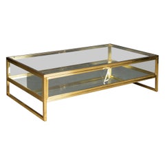 20th Century Brass & Glass Mirrored Vitrine Coffee Table, c.1970