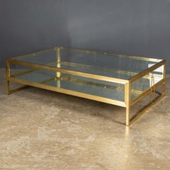 Table basse à vitrine en laiton et verre avec miroir du 20e siècle, c.1970
