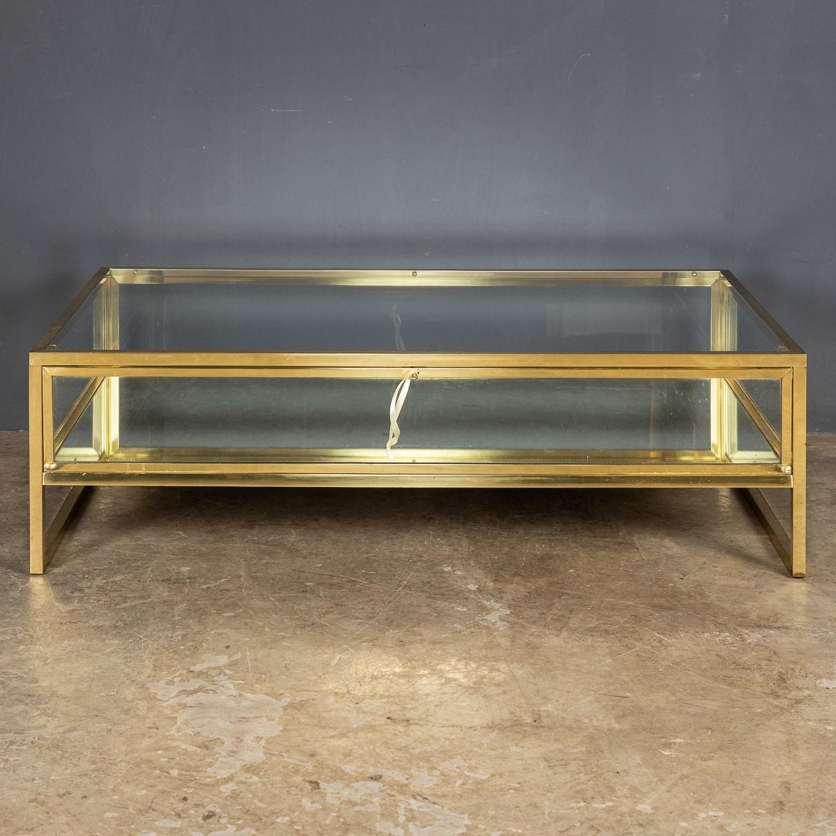 French 20th Century Brass & Glass Mirrored Vitrine Coffee Table, c.1970