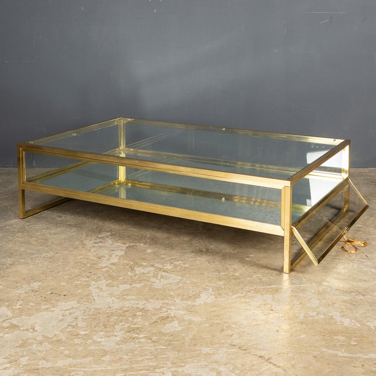 French 20th Century Brass & Glass Mirrored Vitrine Coffee Table, c.1970 For Sale