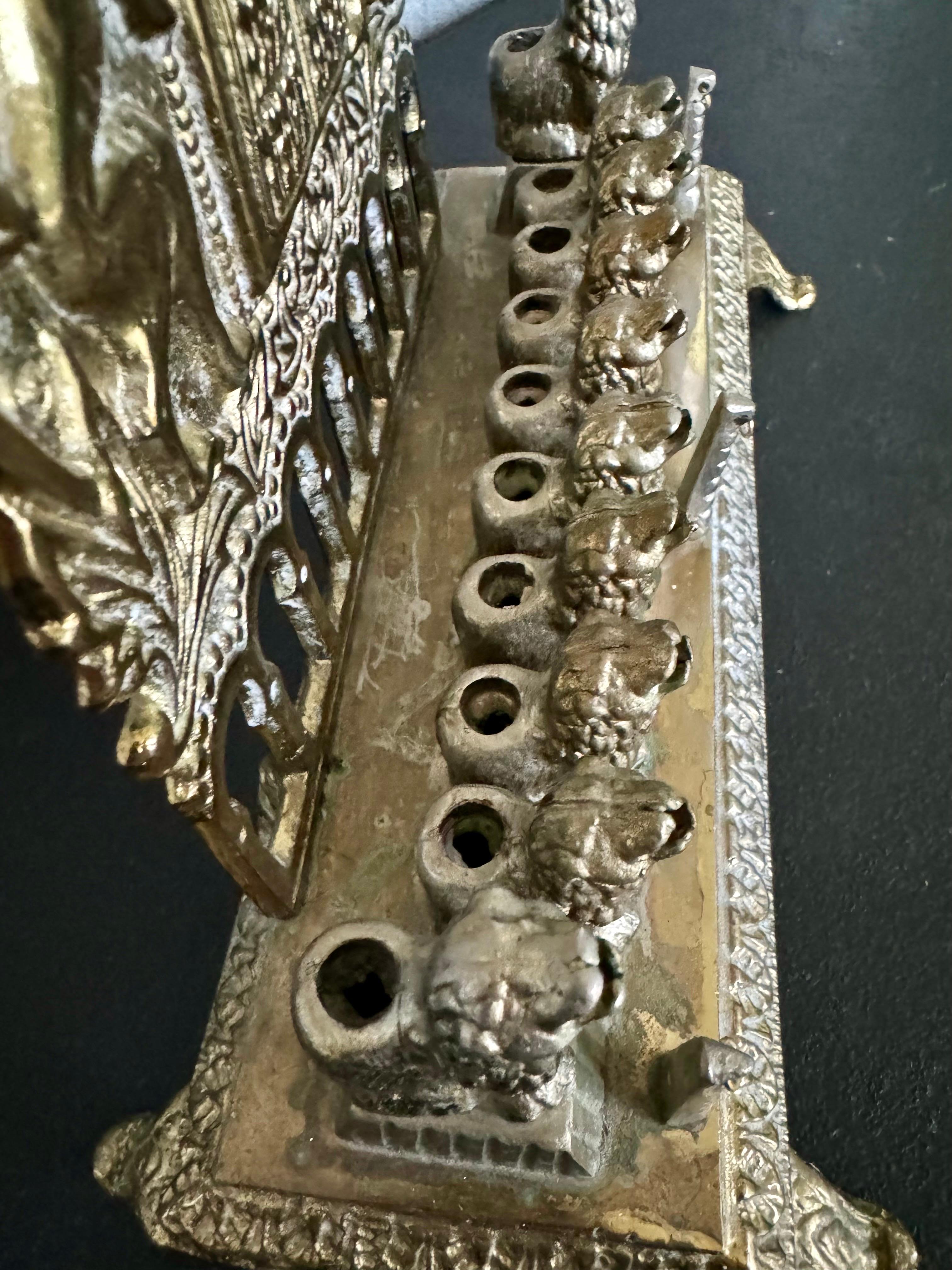  20th century brass Hanukkah menorah, designed after a 19th century German one For Sale 7