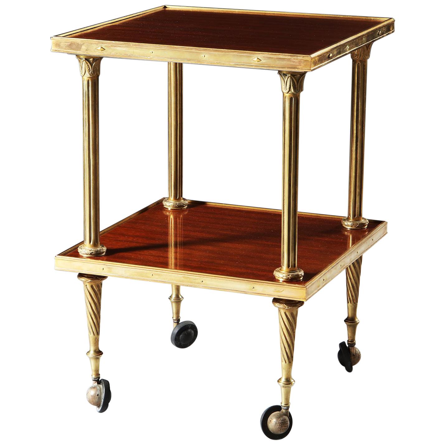 20th Century Brass & Mahogany Étagère or Trolley with Wheels, Maison Jansen