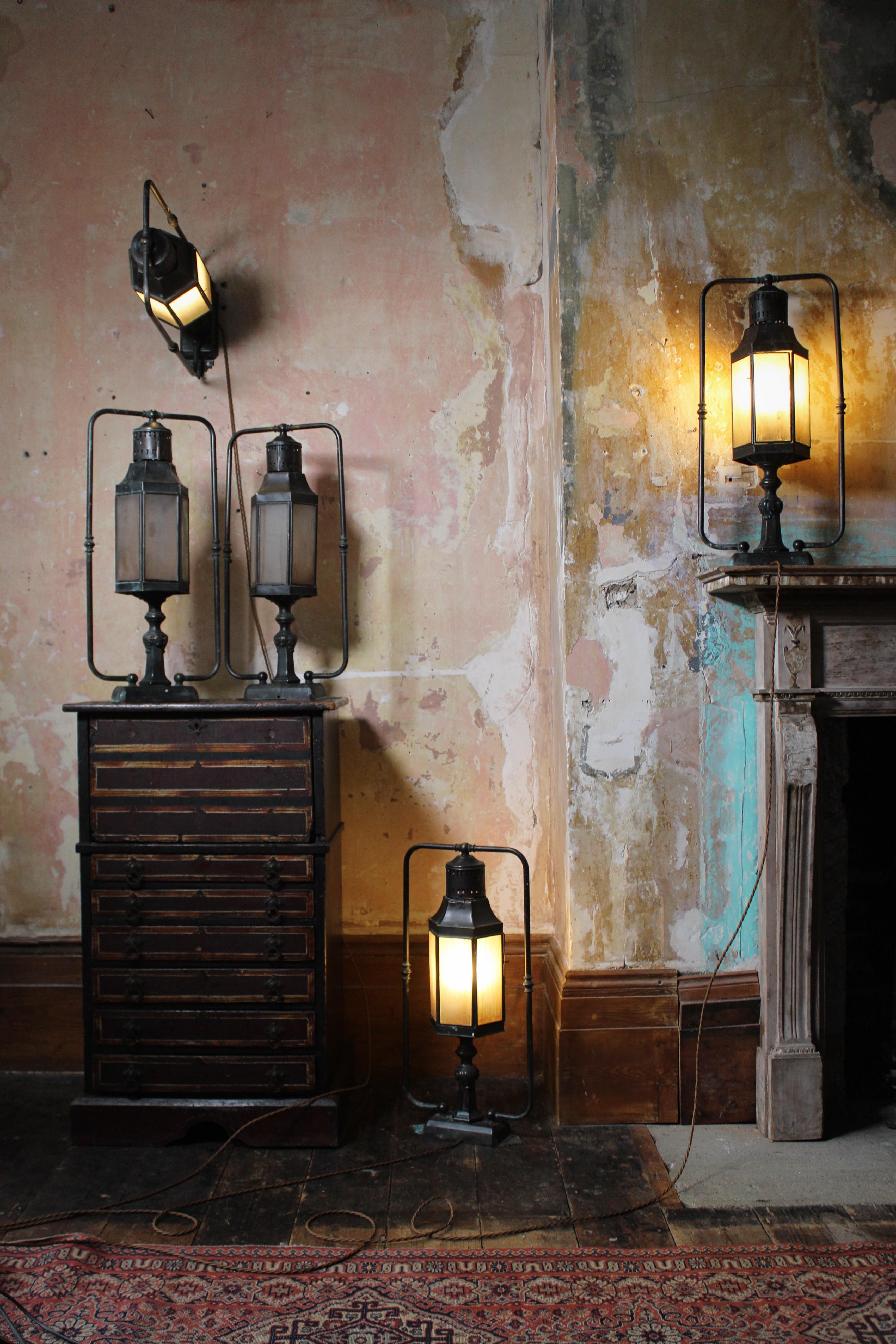 20th Century Brass & Marble Glass Wall, Ground, Pillar Bedside Library Lanterns 9